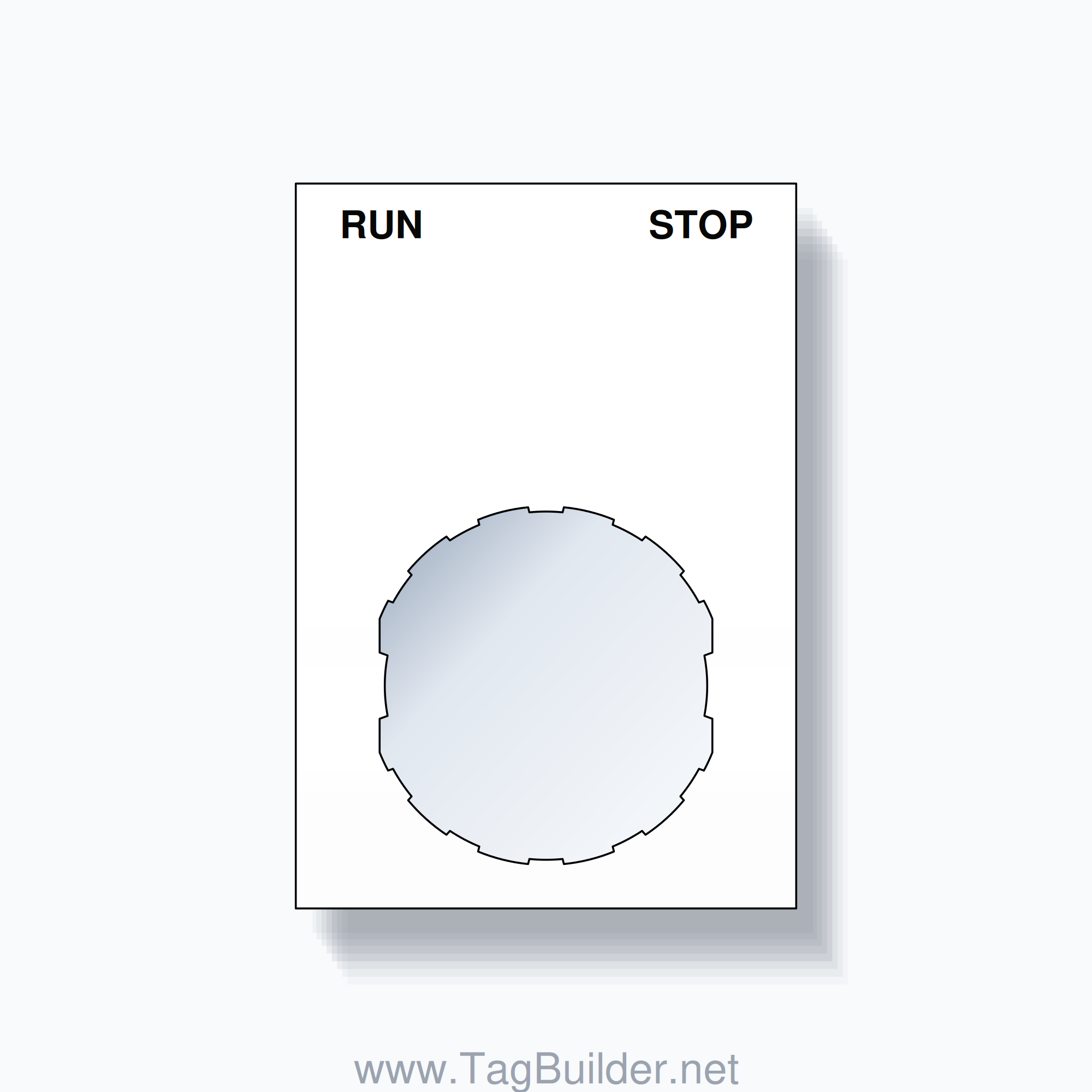 22mm Ring Tag – RUN STOP, Two-Line Squared, Schneider Electric Compatible, Black on White