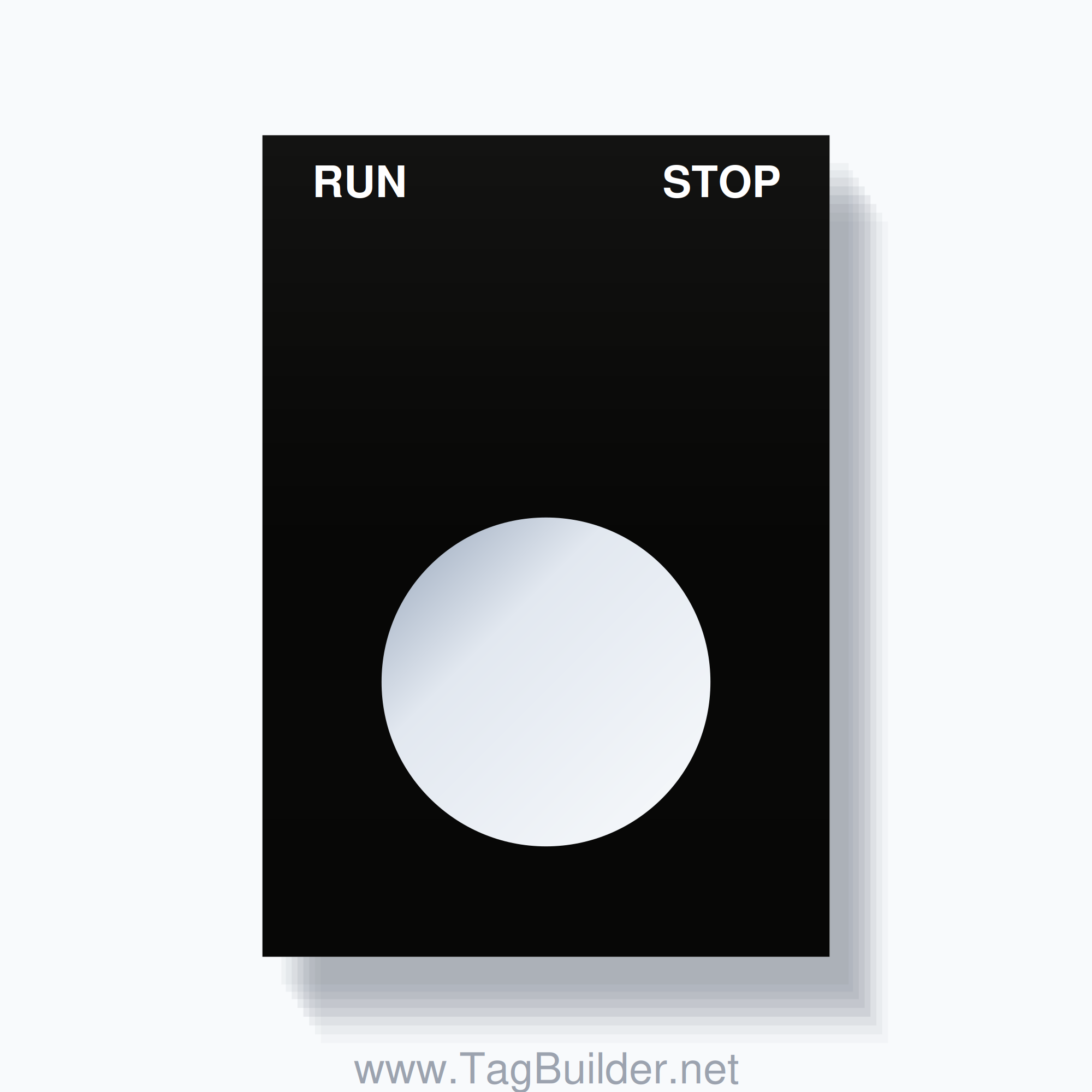 22mm Ring Tag – RUN STOP, Two-Line Squared, White on Black