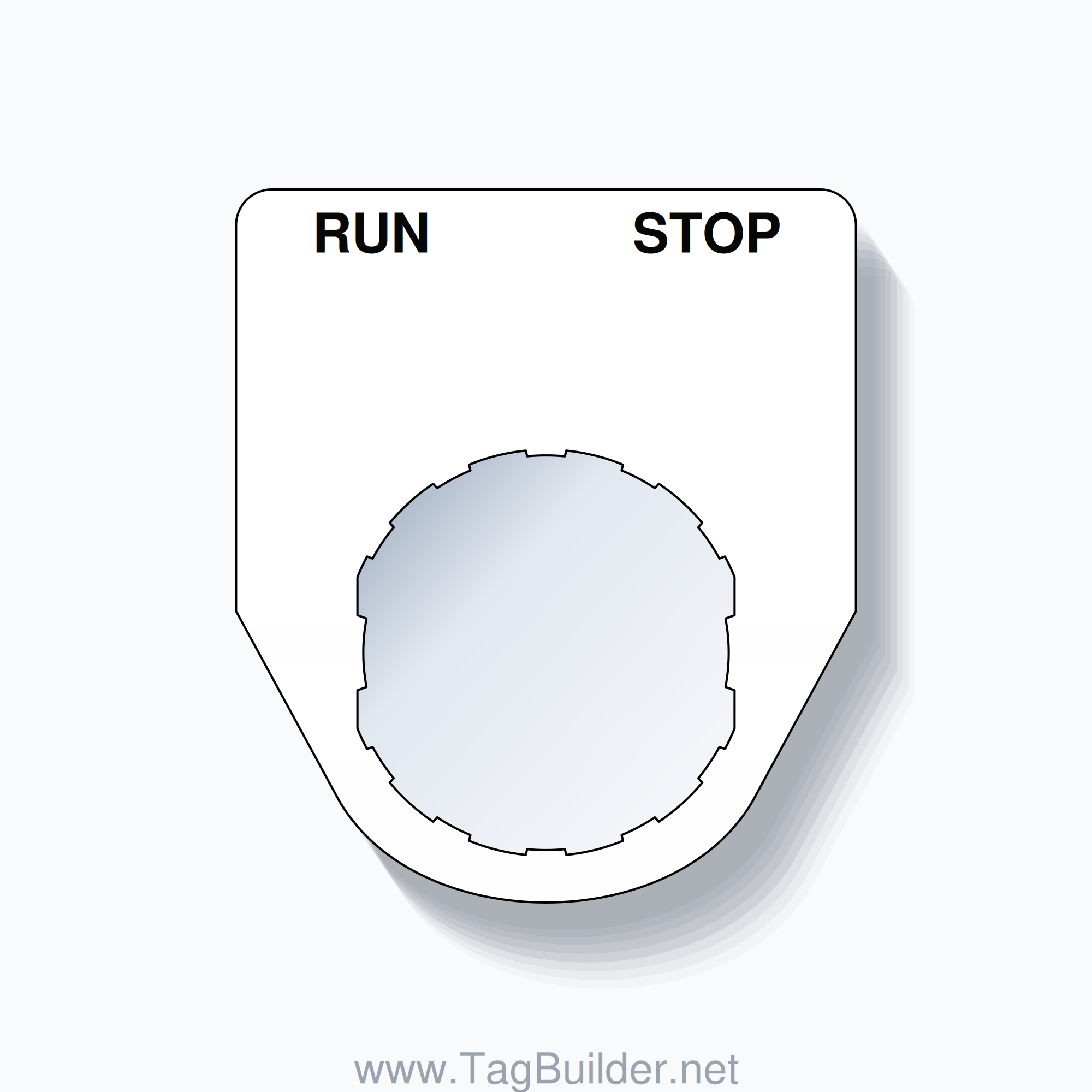 22mm Ring Tag – RUN STOP, Two-Line Traditional, Schneider Electric Compatible, Black on White