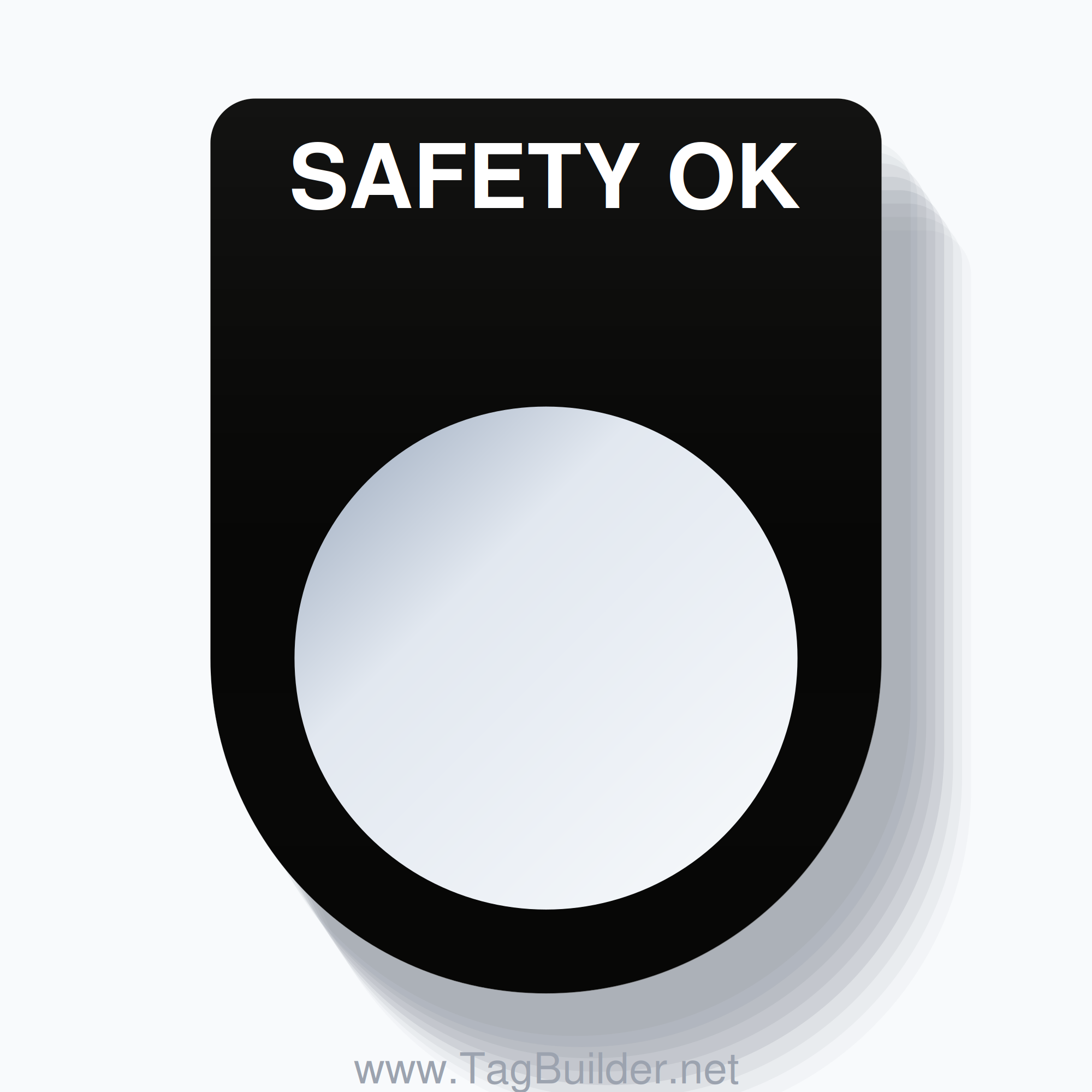 22mm Ring Tag – SAFETY OK, Single-Line Slim, White on Black