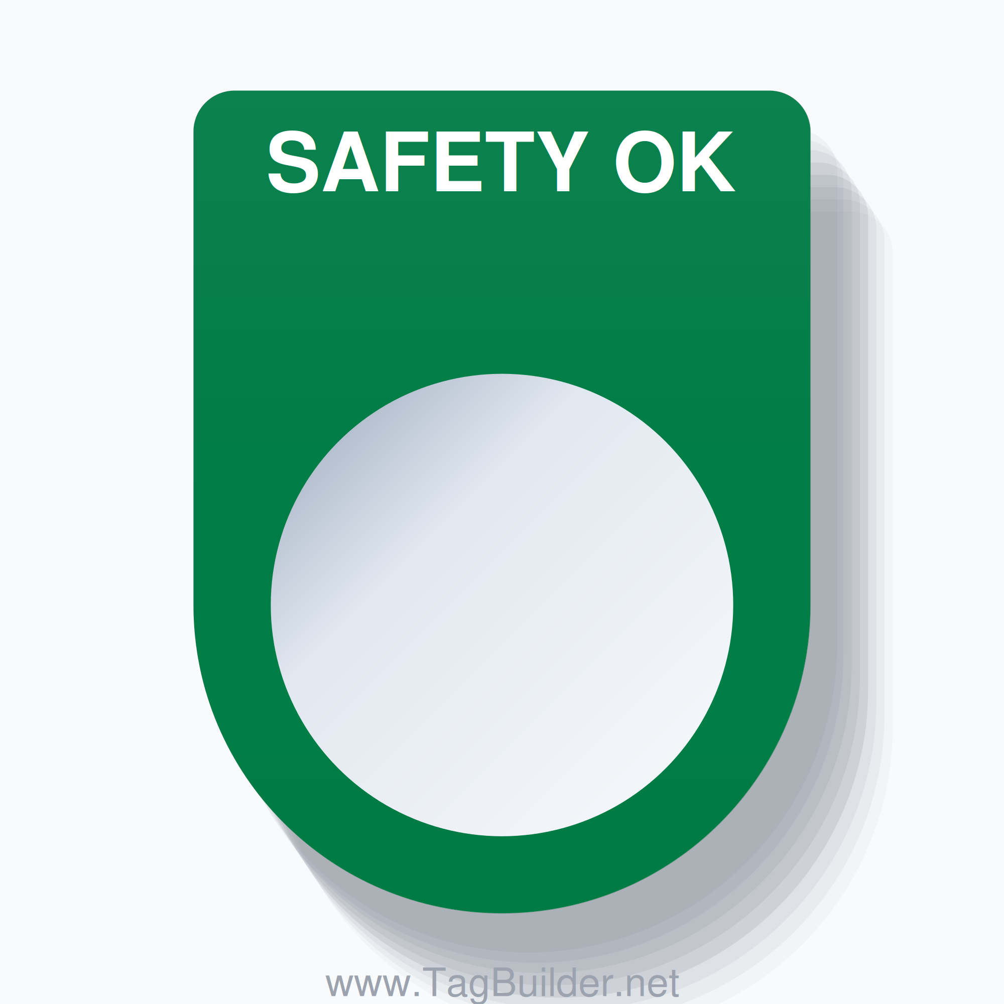 22mm Ring Tag – SAFETY OK, Single-Line Slim, White on Green