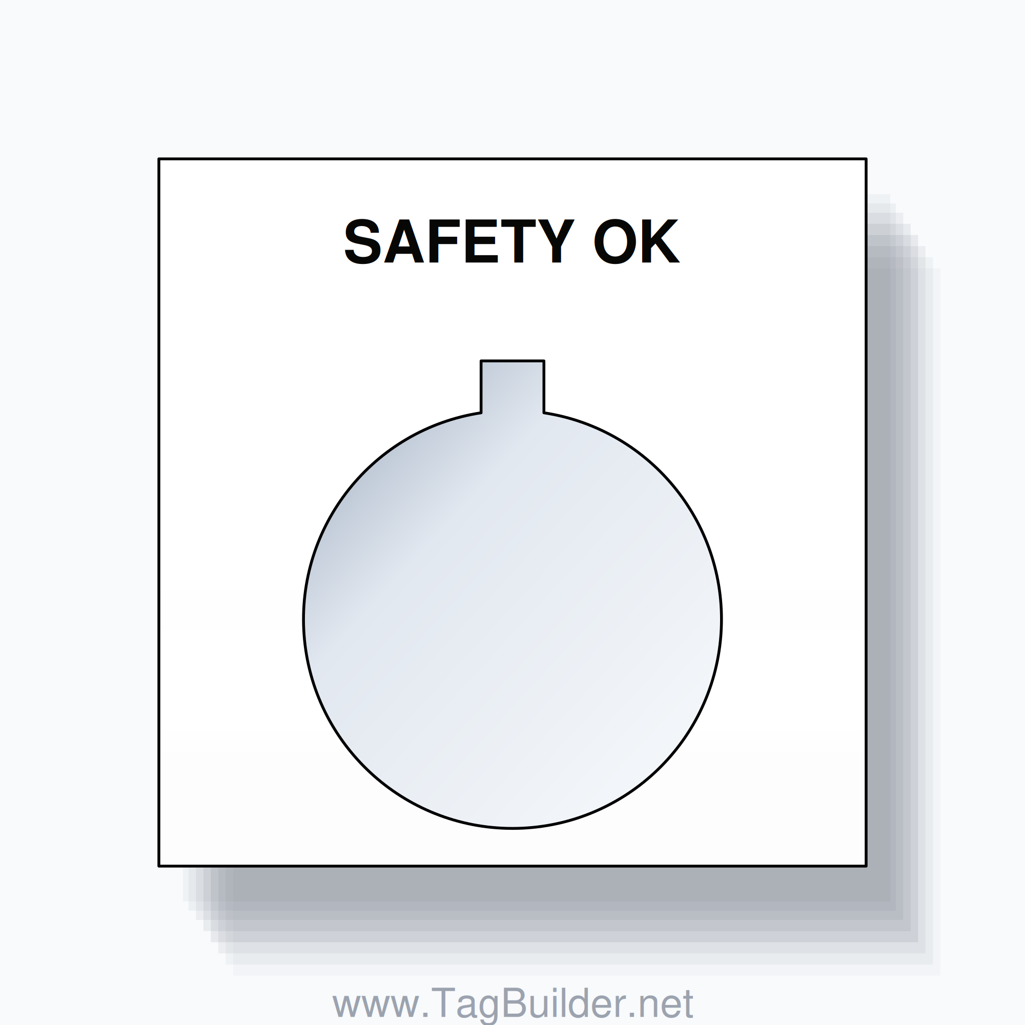 22mm Ring Tag – SAFETY OK, Single-Line Square, Allen-Bradley Compatible, Black on White