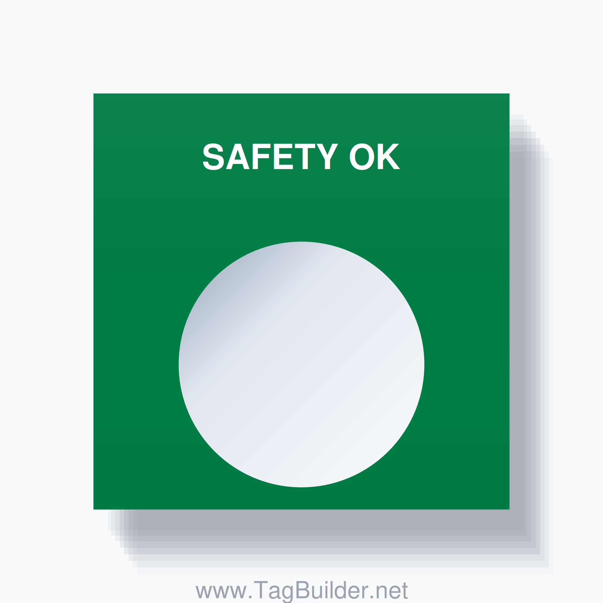 22mm Ring Tag – SAFETY OK, Single-Line Square, White on Green