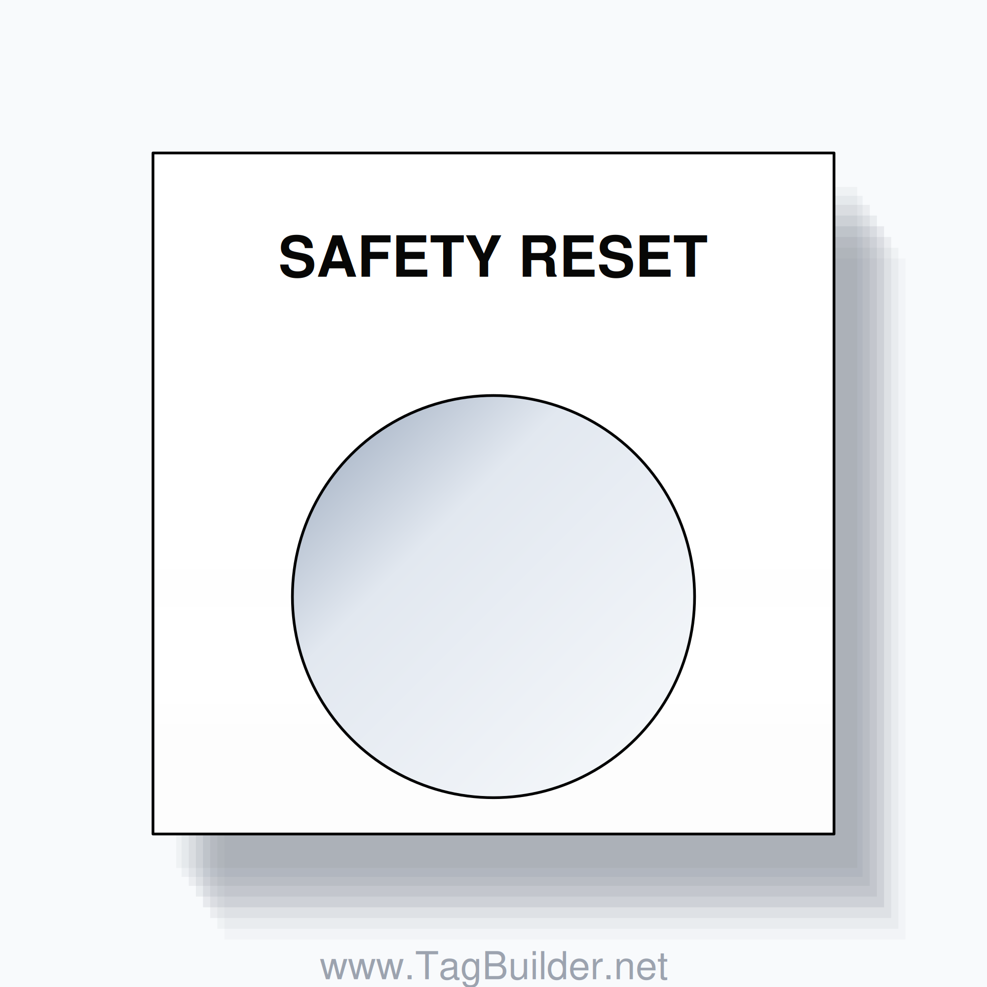 22mm Ring Tag – SAFETY RESET, Single-Line Square, Black on White