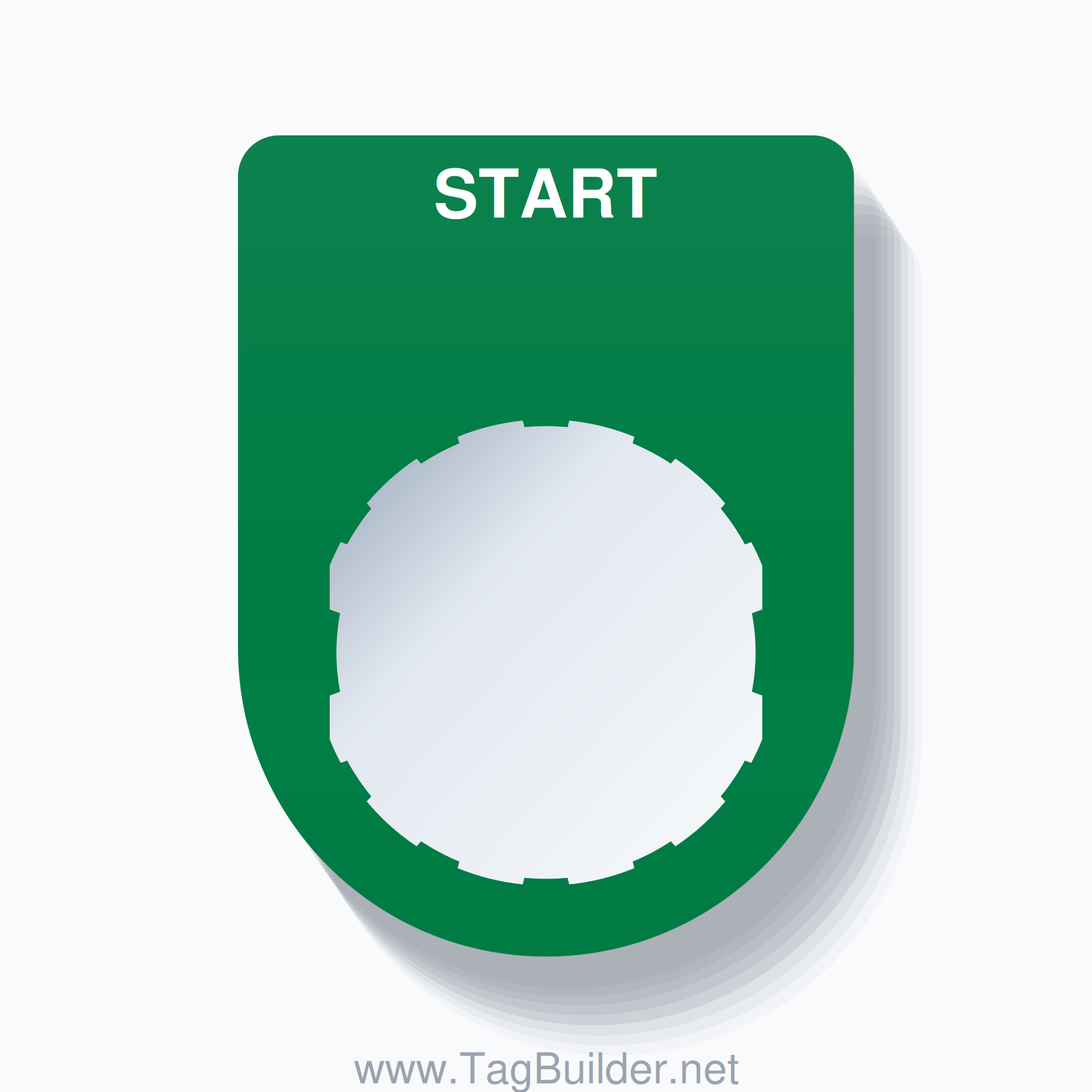 22mm Ring Tag – START, Single-Line Slim, Schneider Electric Compatible, White on Green