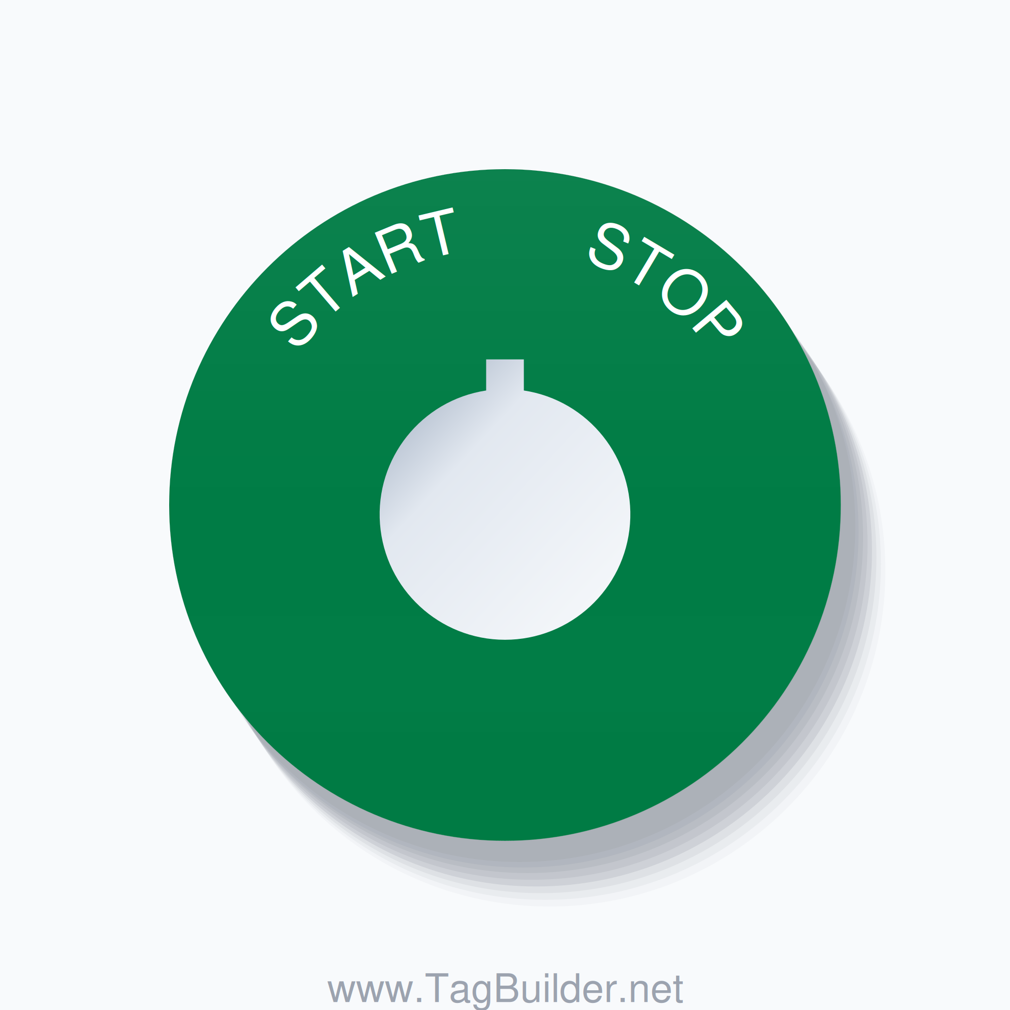 22mm Ring Tag – START       STOP, Single-Line 60mm Round, Allen-Bradley Compatible, White on Green
