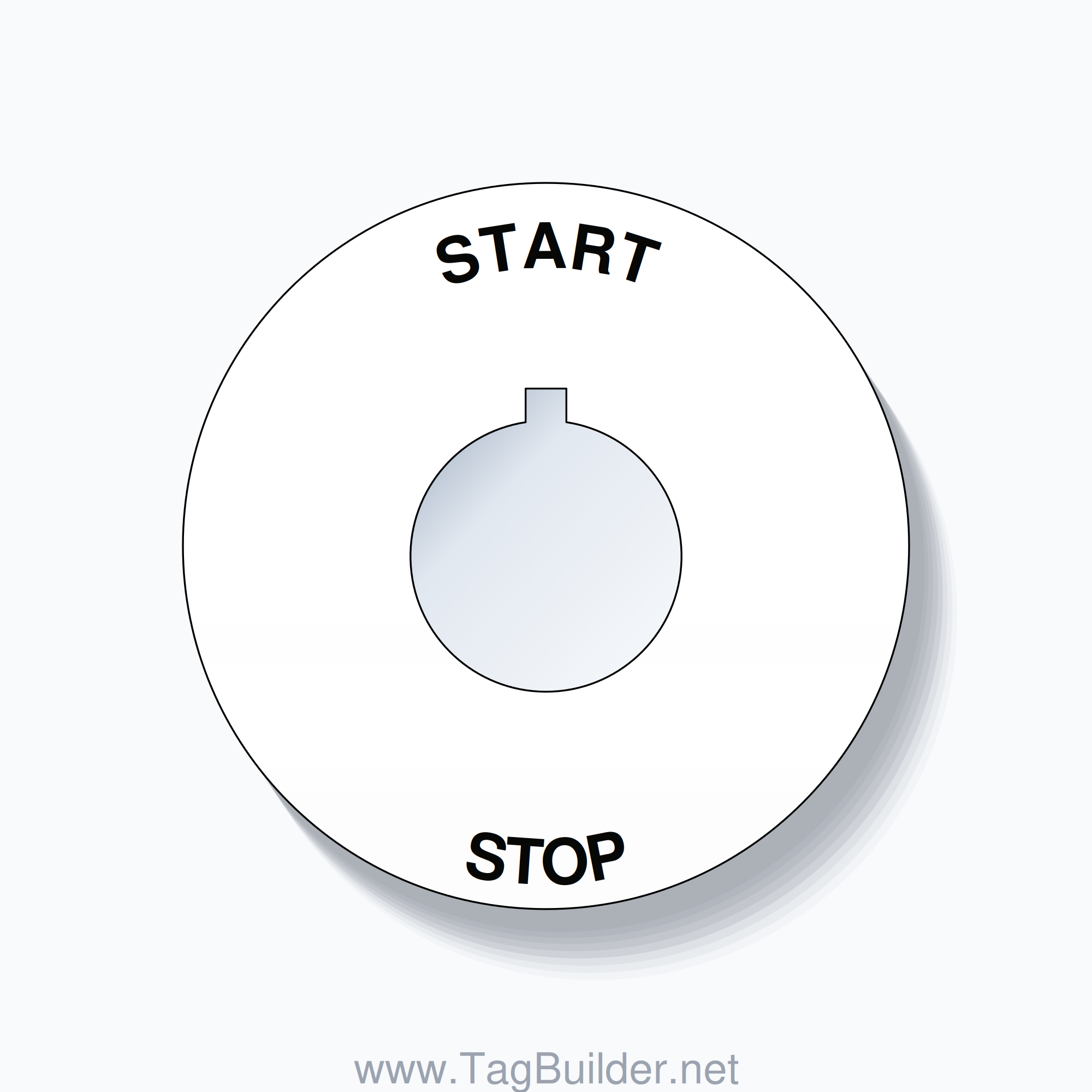 22mm Ring Tag – START STOP, Single-Line 60mm Round, Allen-Bradley Compatible, Black on White