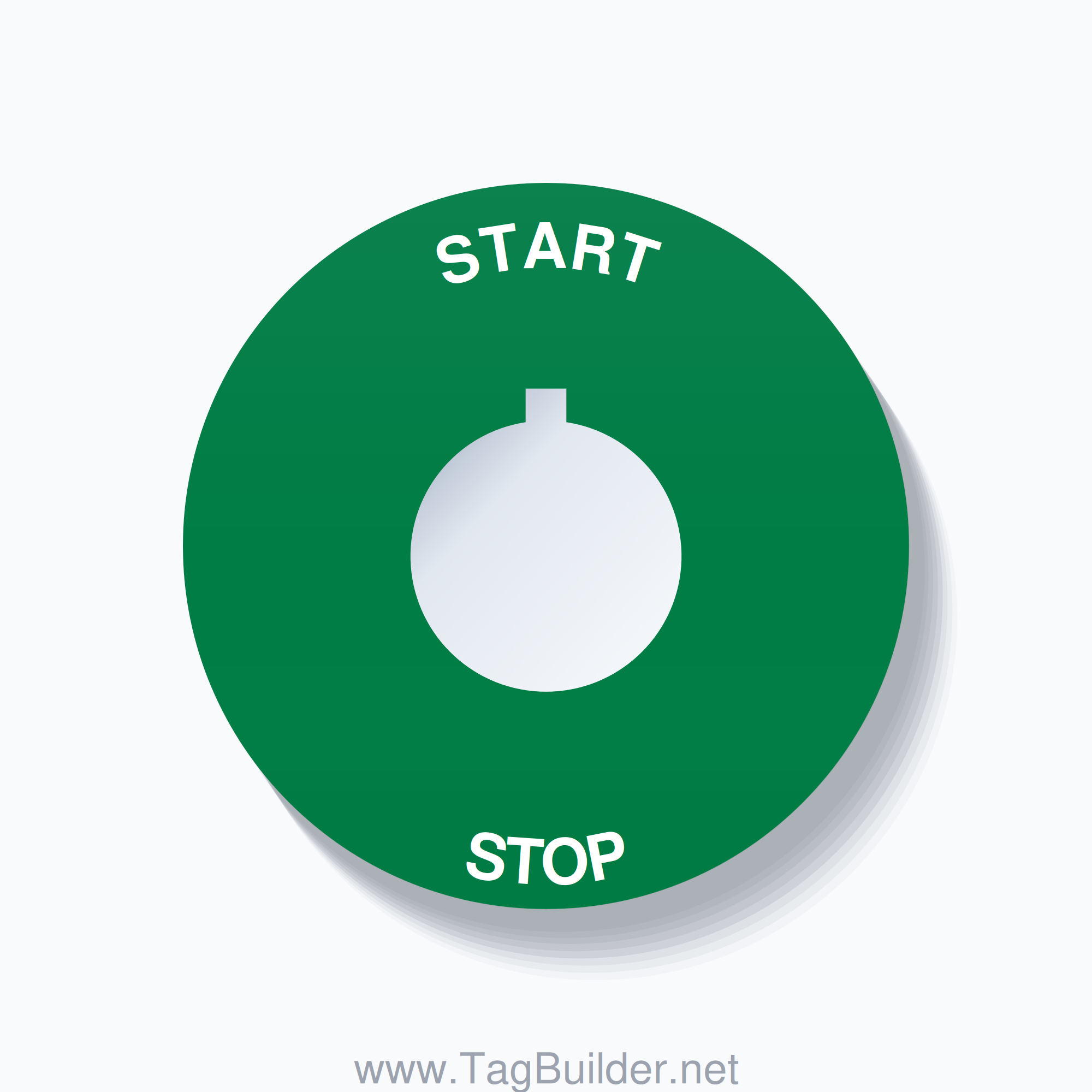 22mm Ring Tag – START STOP, Single-Line 60mm Round, Allen-Bradley Compatible, White on Green