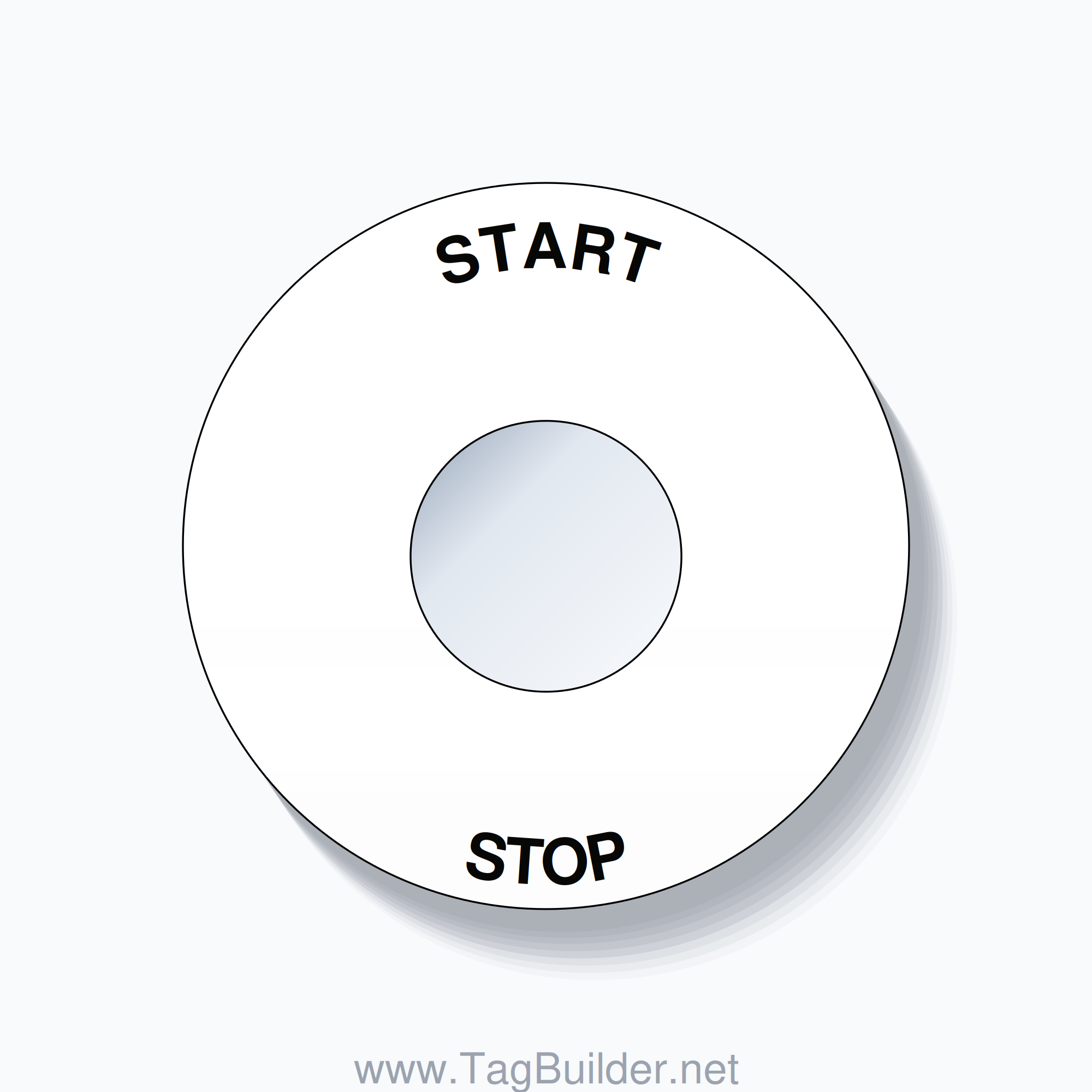 22mm Ring Tag – START STOP, Single-Line 60mm Round, Black on White