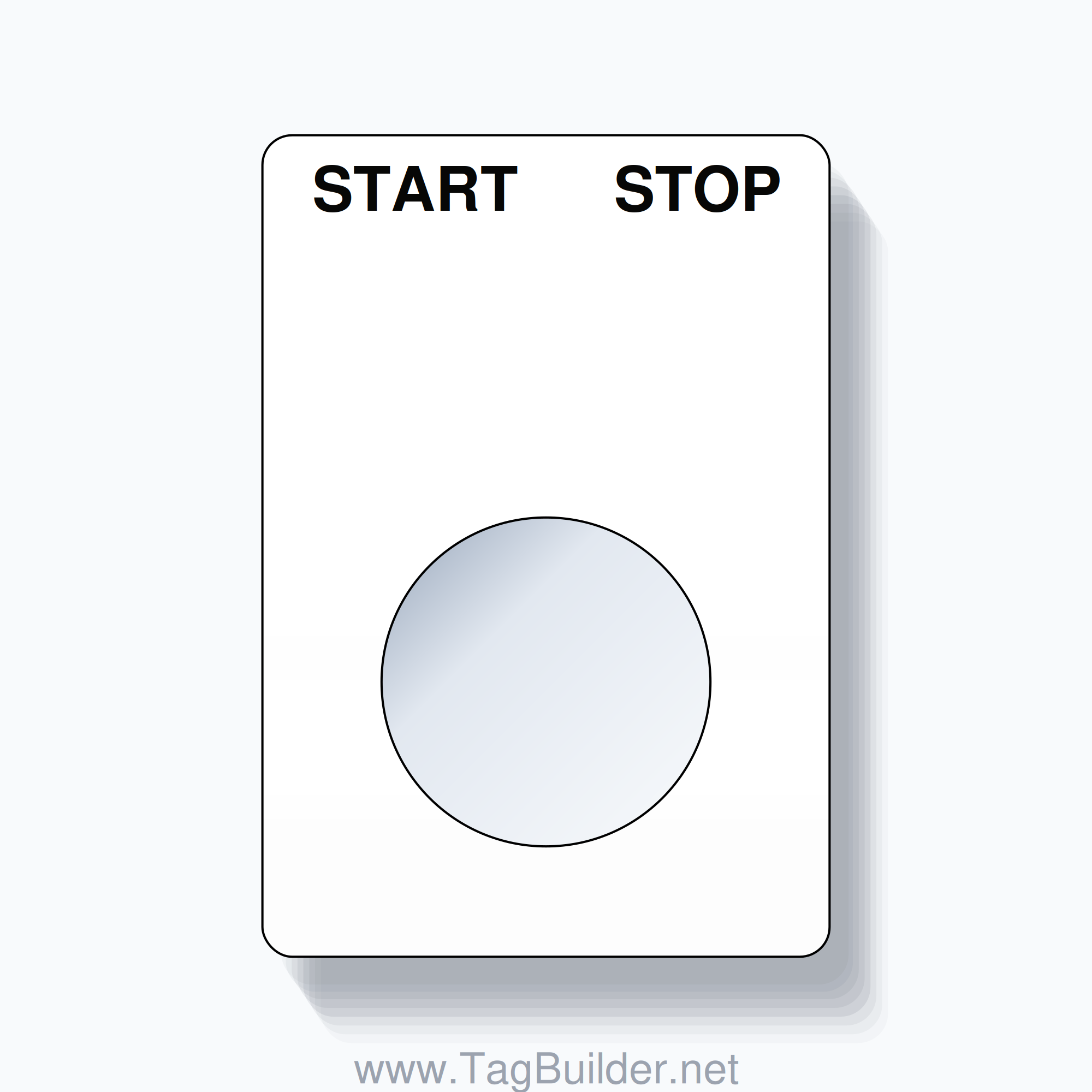 22mm Ring Tag – START STOP, Two-Line Rounded, Black on White