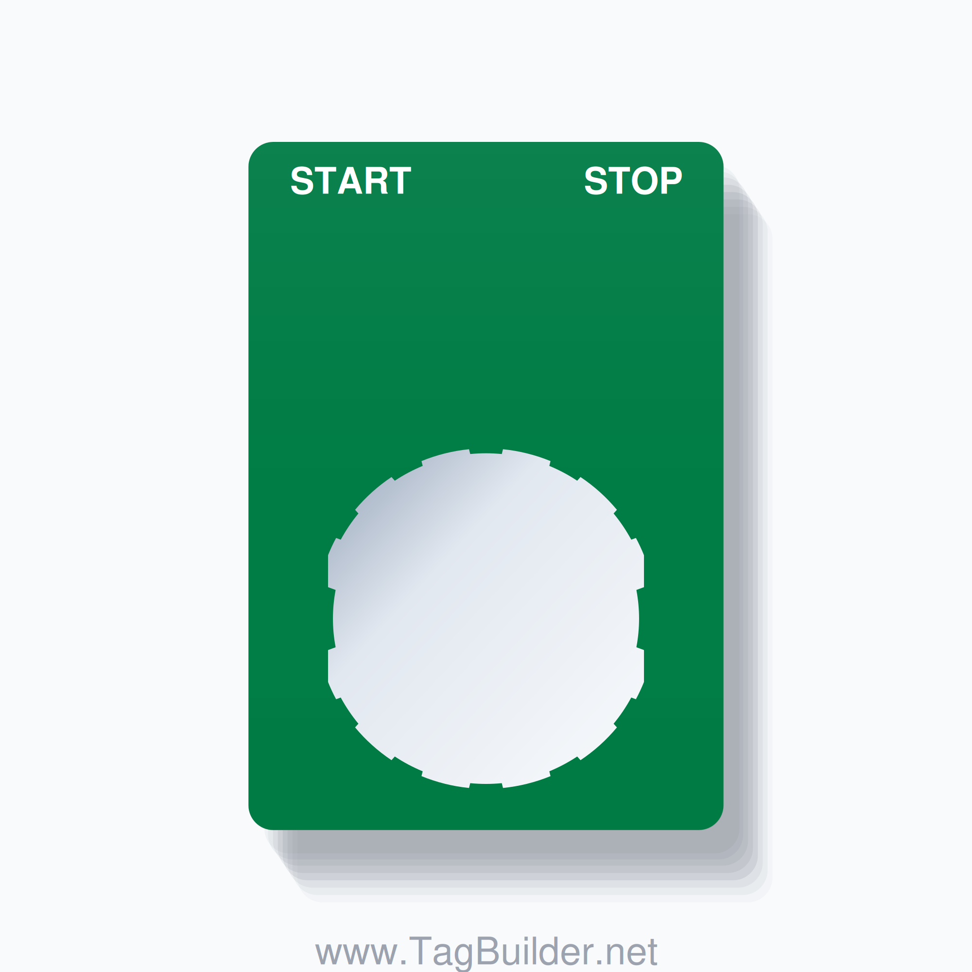 22mm Ring Tag – START STOP, Two-Line Rounded, Schneider Electric Compatible, White on Green