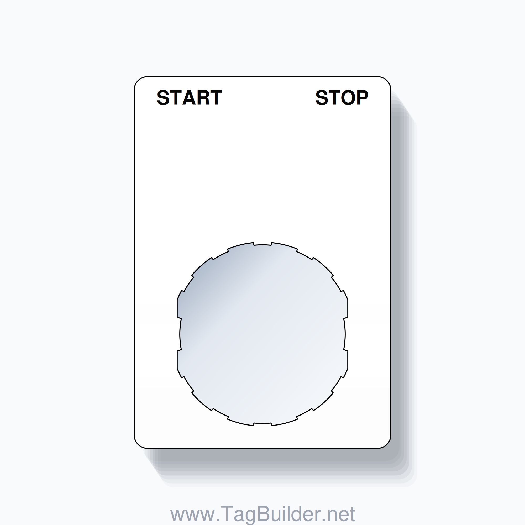 22mm Ring Tag – START STOP, Two-Line Rounded, Schneider Electric Compatible, Black on White