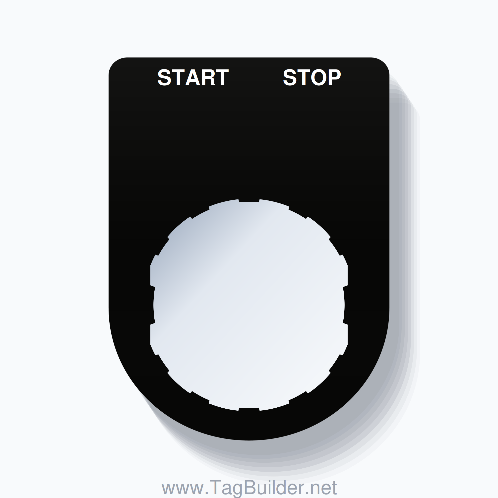 22mm Ring Tag – START STOP, Two-Line Slim, Schneider Electric Compatible, White on Black