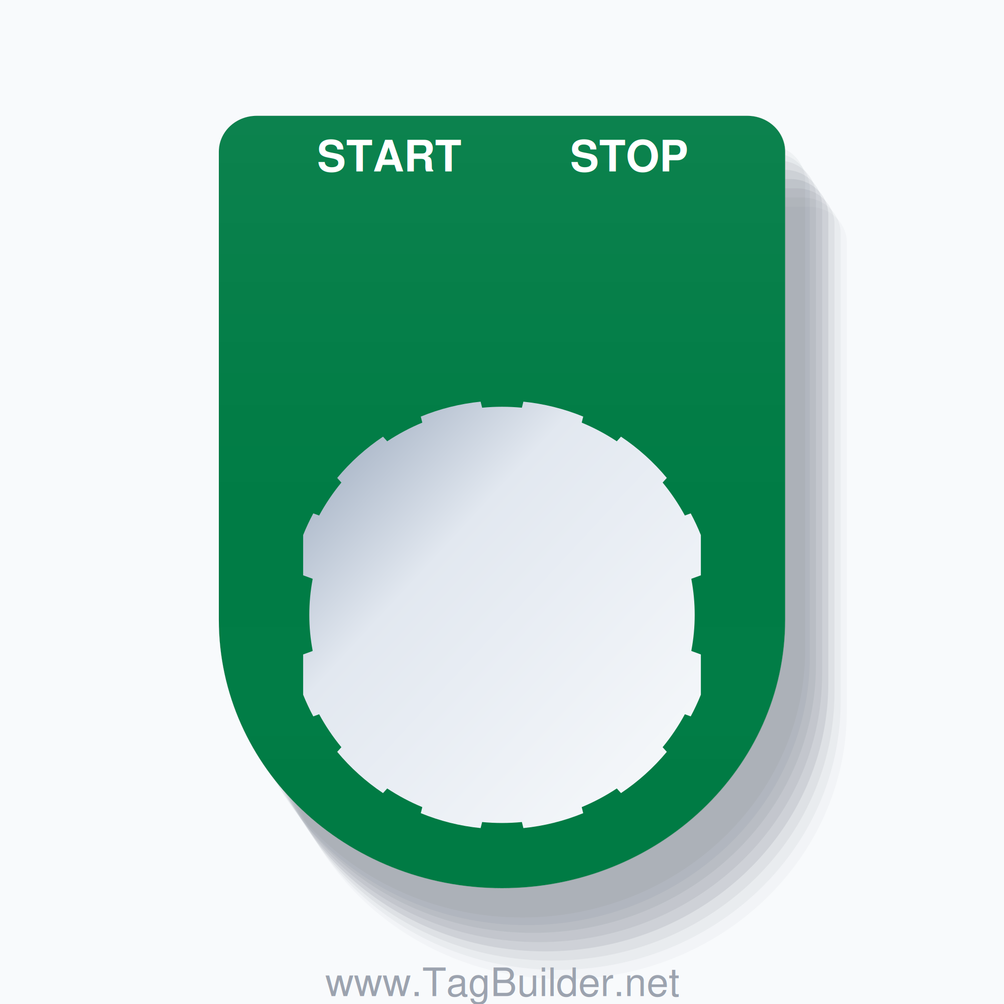22mm Ring Tag – START STOP, Two-Line Slim, Schneider Electric Compatible, White on Green