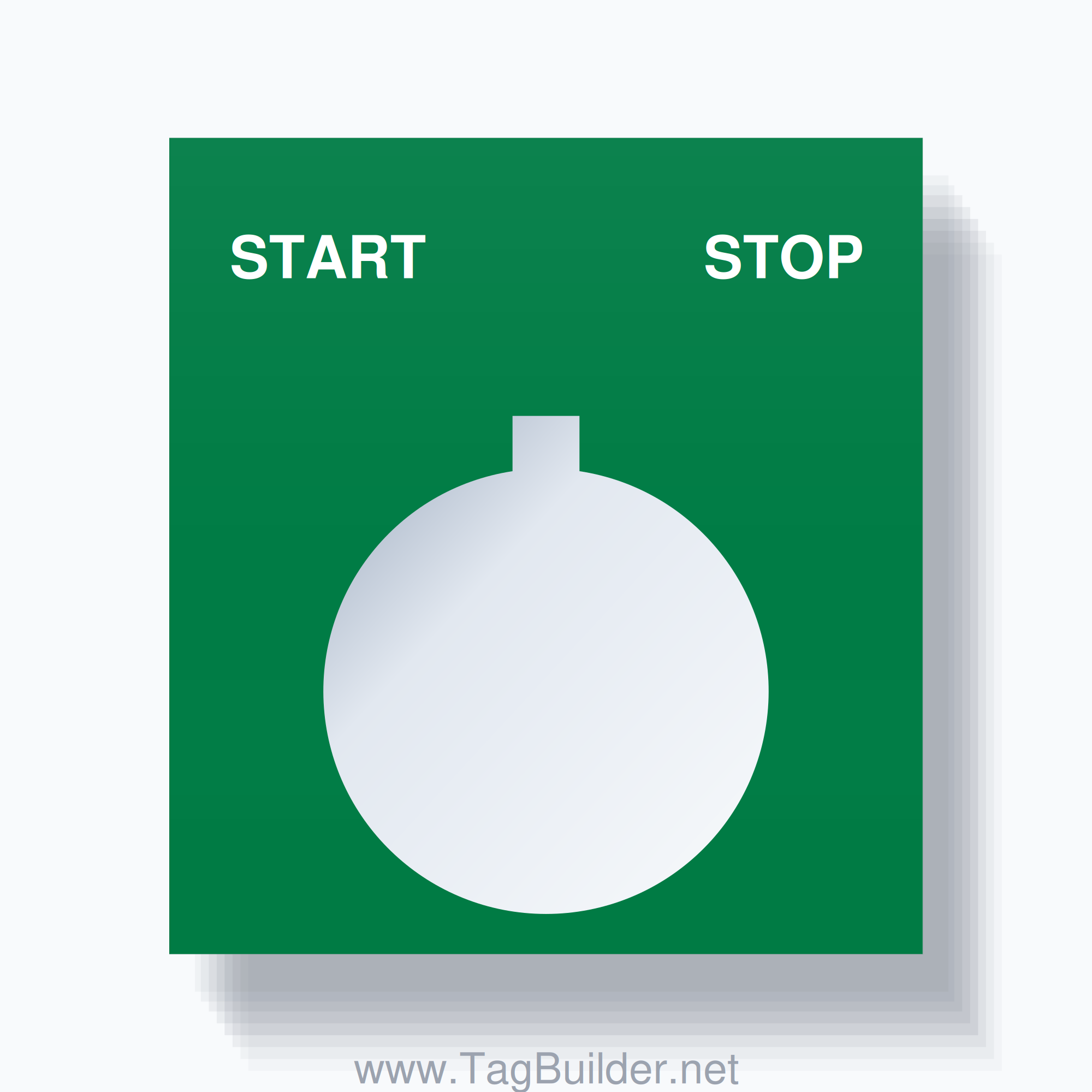 22mm Ring Tag – START STOP, Two-Line Square, Allen-Bradley Compatible, White on Green