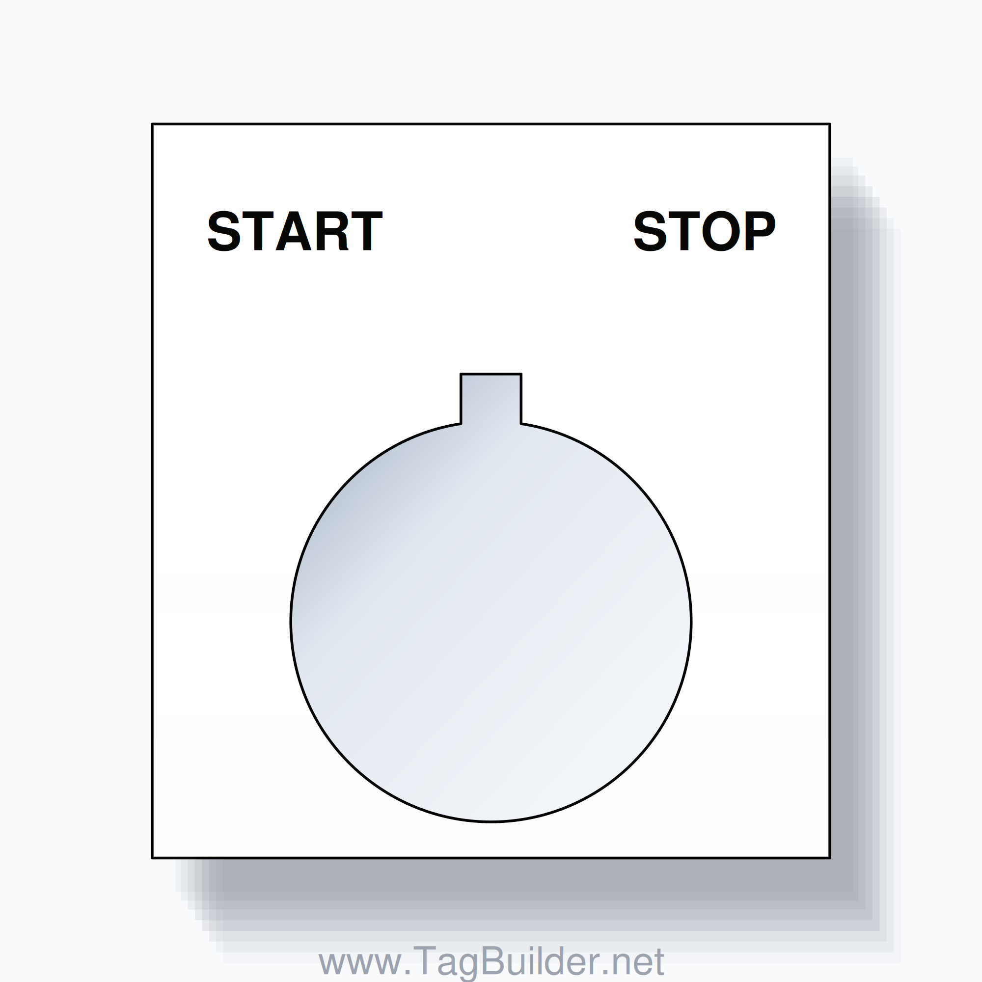 22mm Ring Tag – START STOP, Two-Line Square, Allen-Bradley Compatible, Black on White