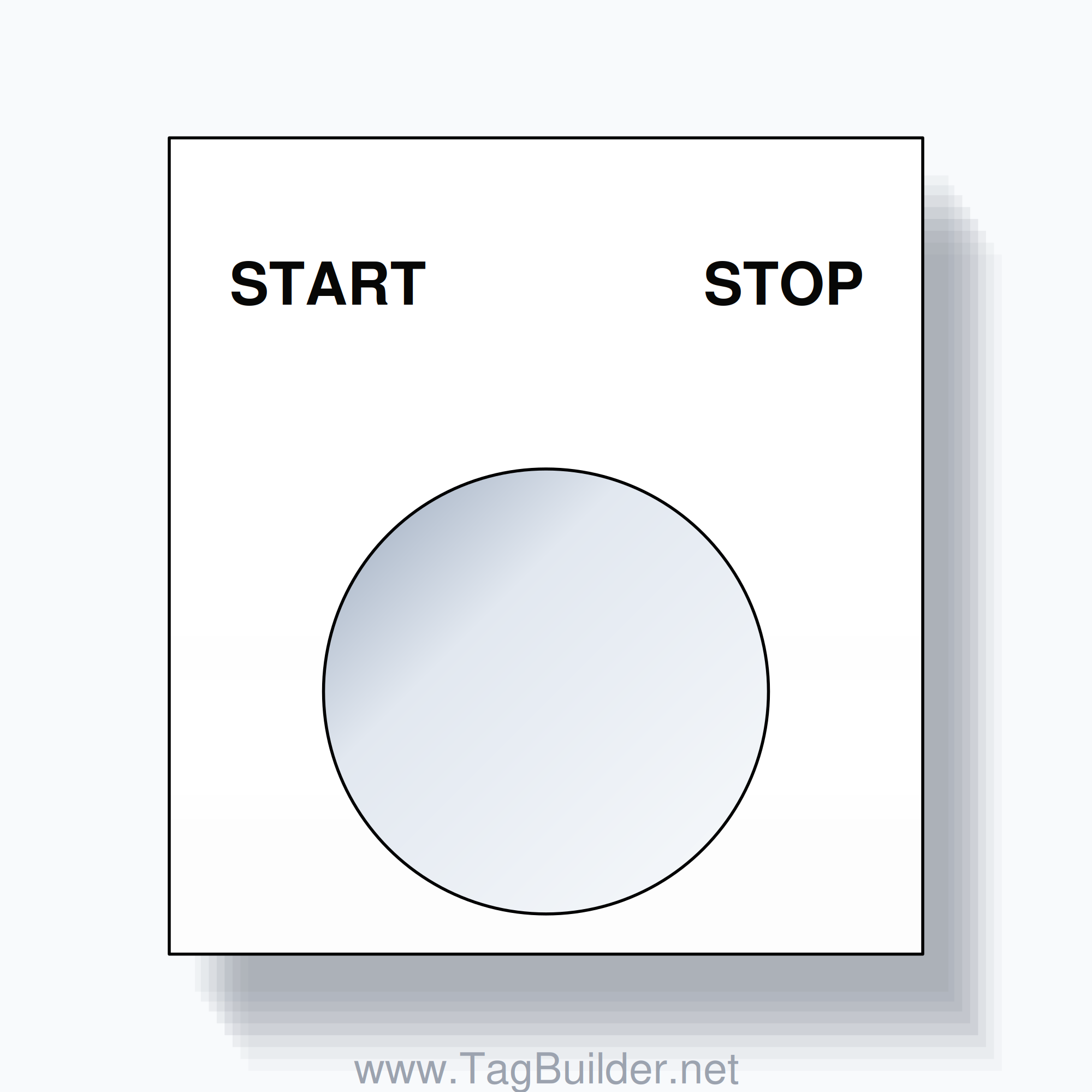 22mm Ring Tag – START STOP, Two-Line Square, Black on White