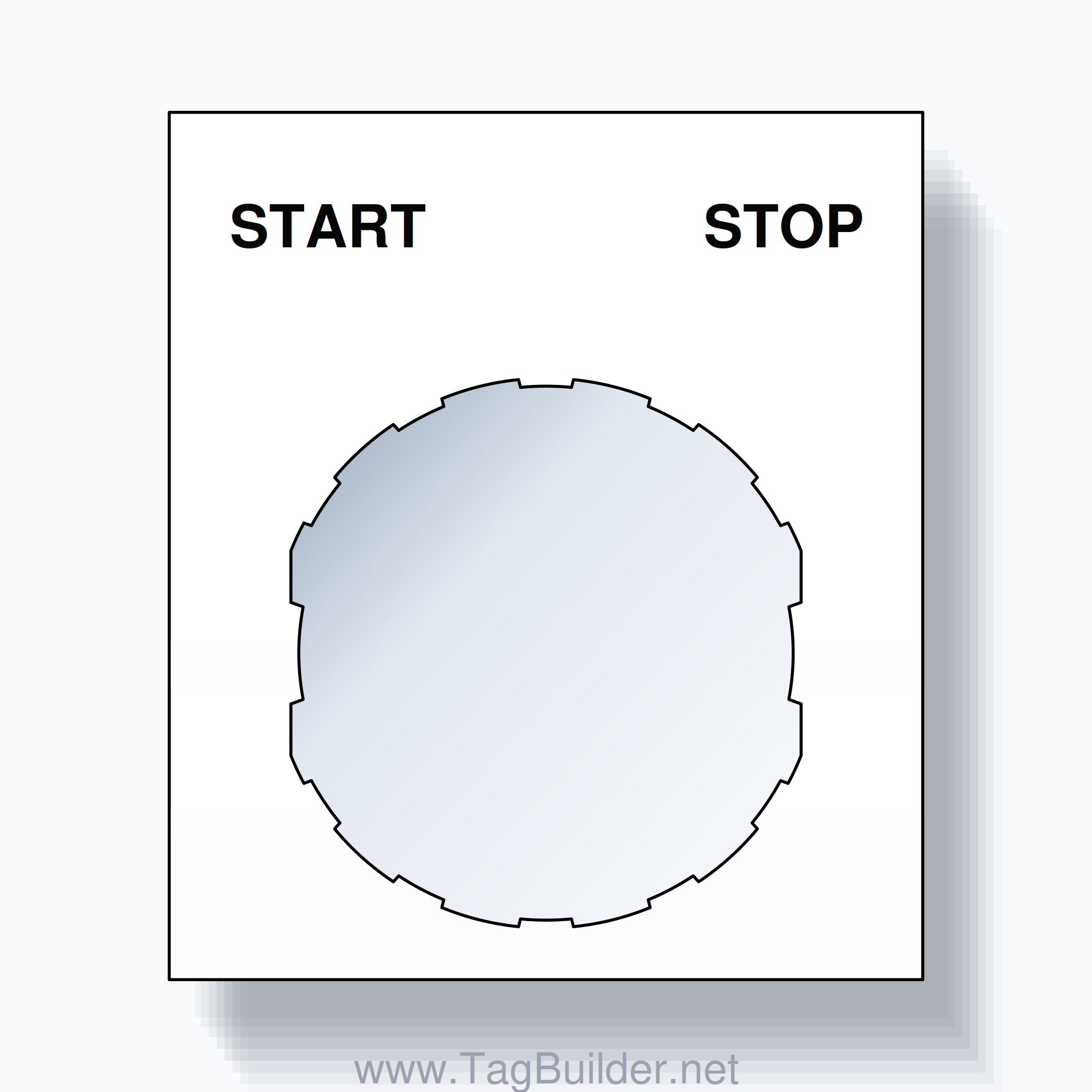 22mm Ring Tag – START STOP, Two-Line Square, Schneider Electric Compatible, Black on White