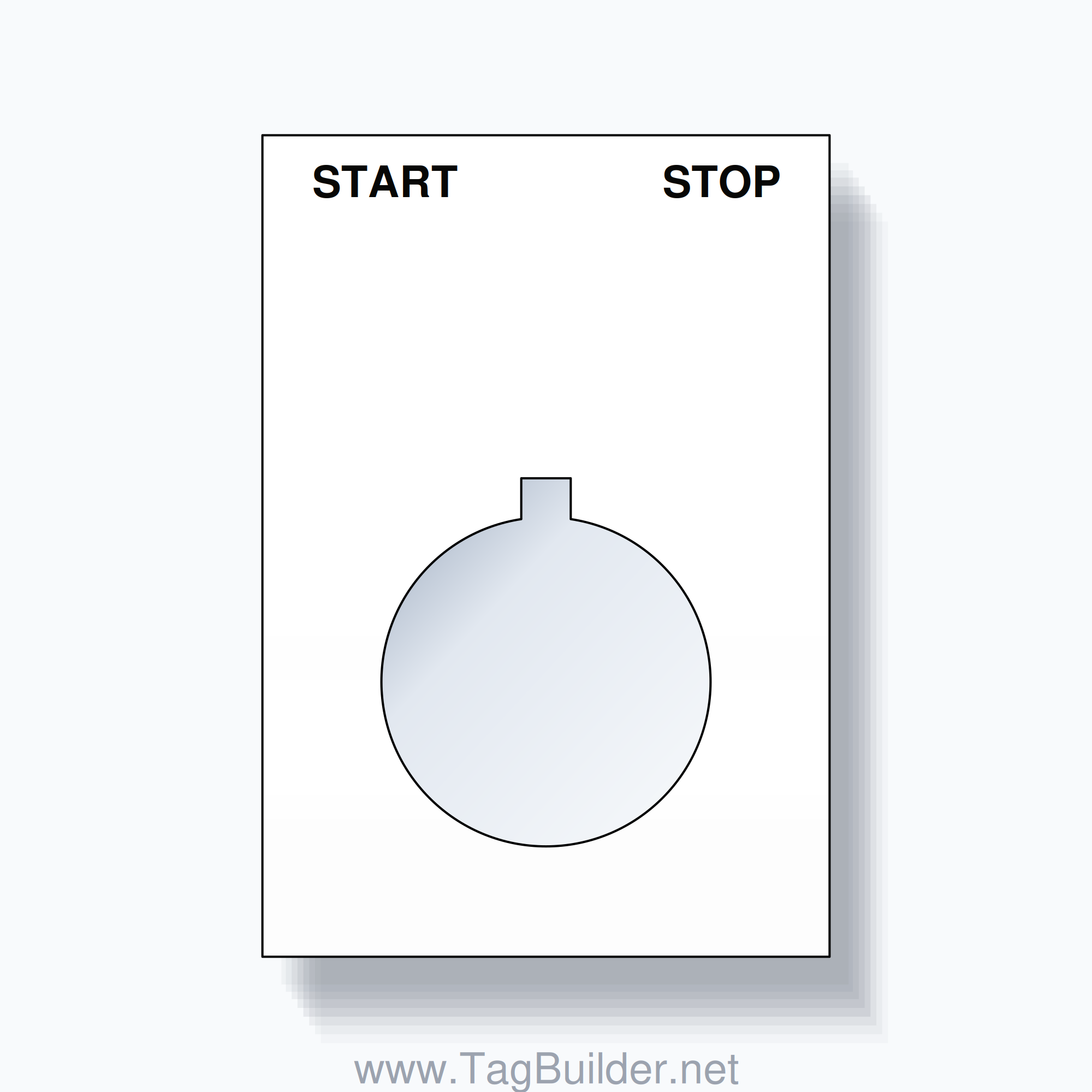 22mm Ring Tag – START STOP, Two-Line Squared, Allen-Bradley Compatible, Black on White