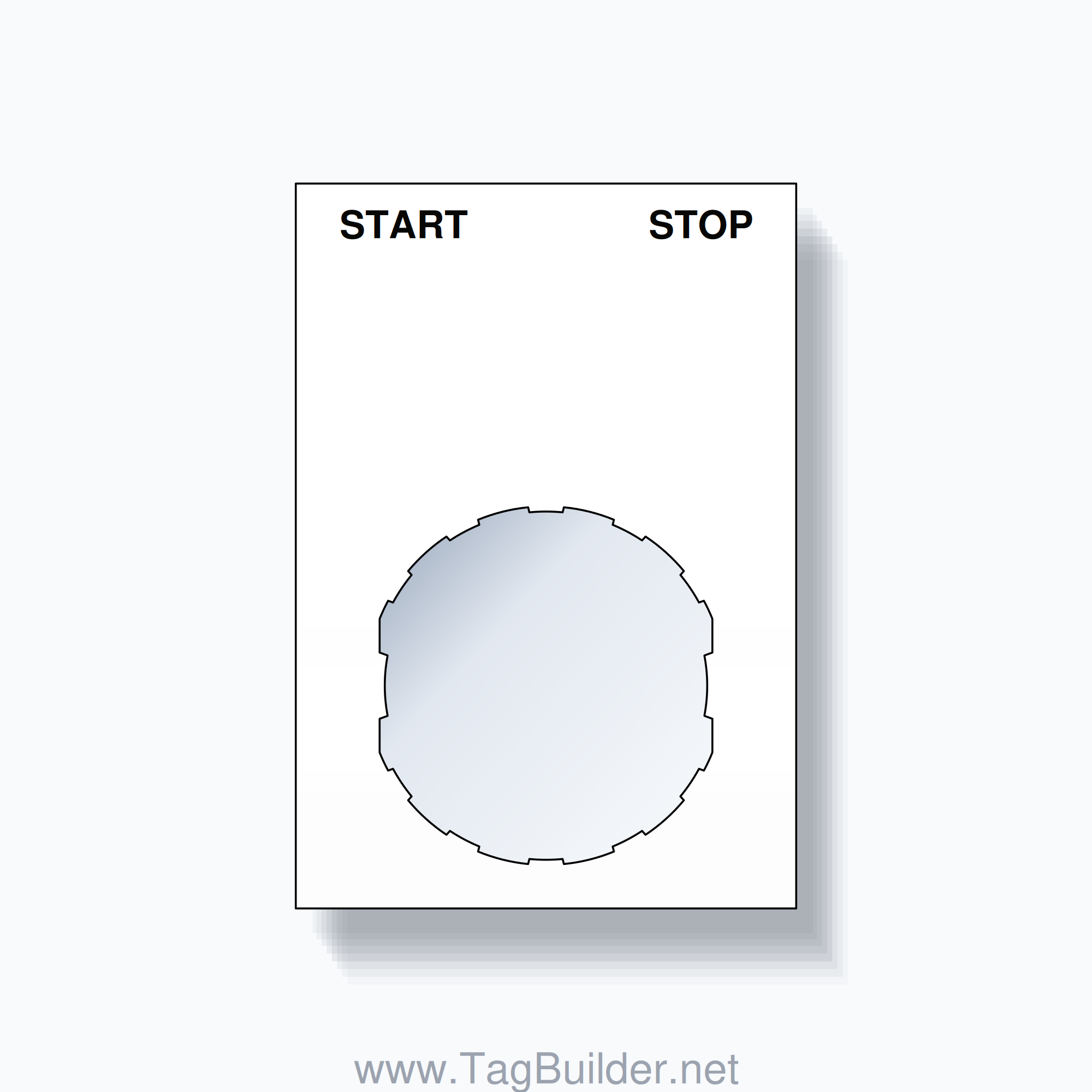 22mm Ring Tag – START STOP, Two-Line Squared, Schneider Electric Compatible, Black on White