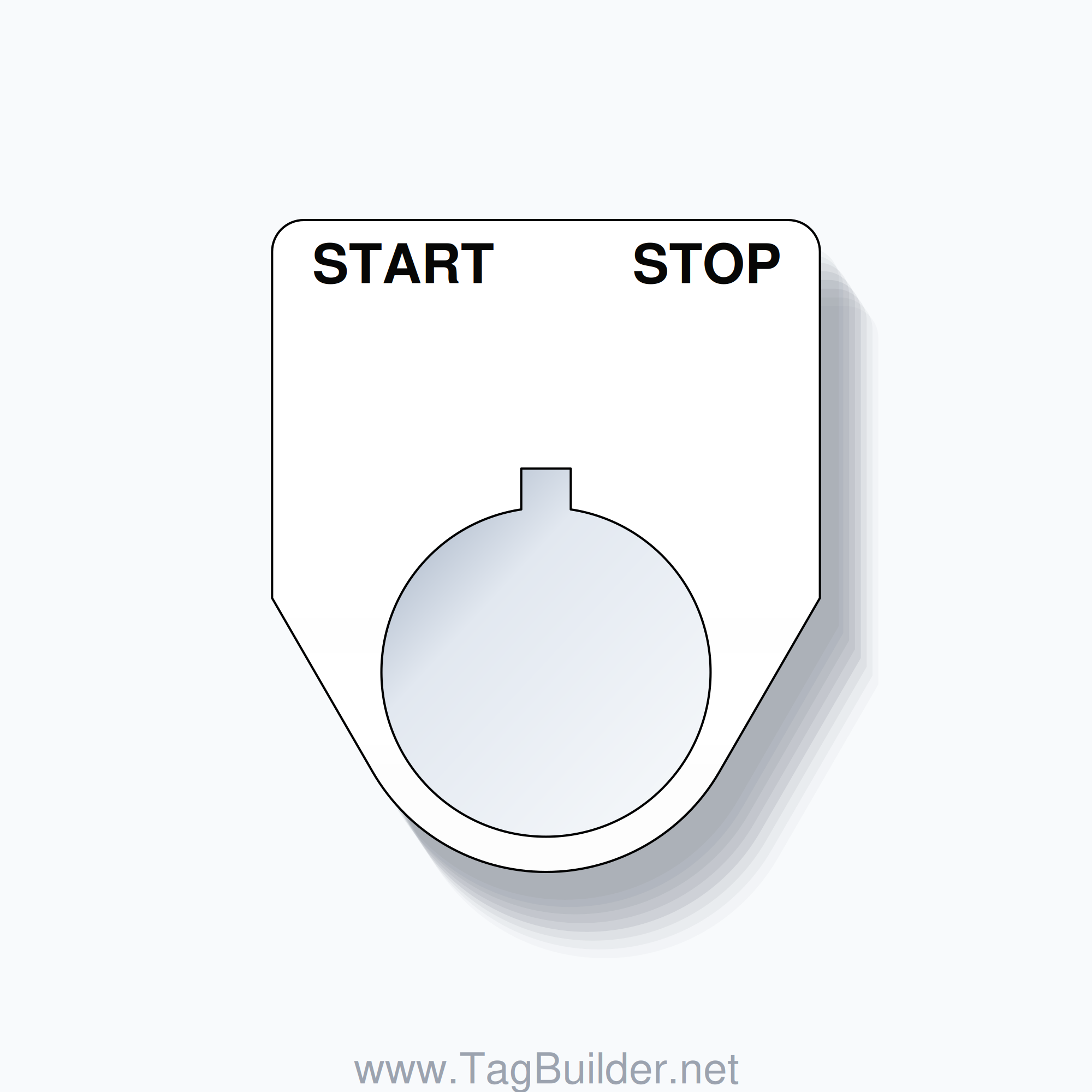 22mm Ring Tag – START STOP, Two-Line Traditional, Allen-Bradley Compatible, Black on White