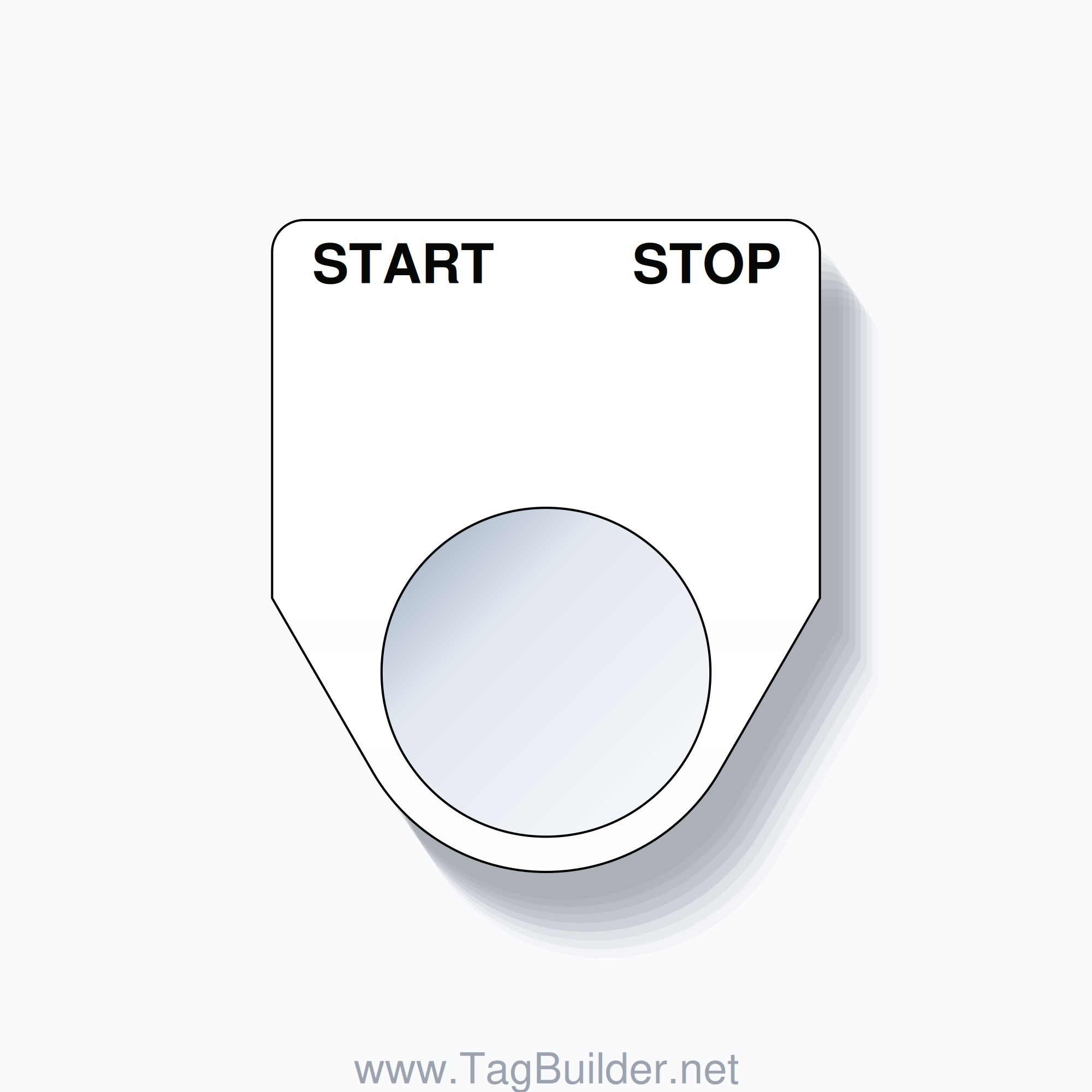 22mm Ring Tag – START STOP, Two-Line Traditional, Black on White