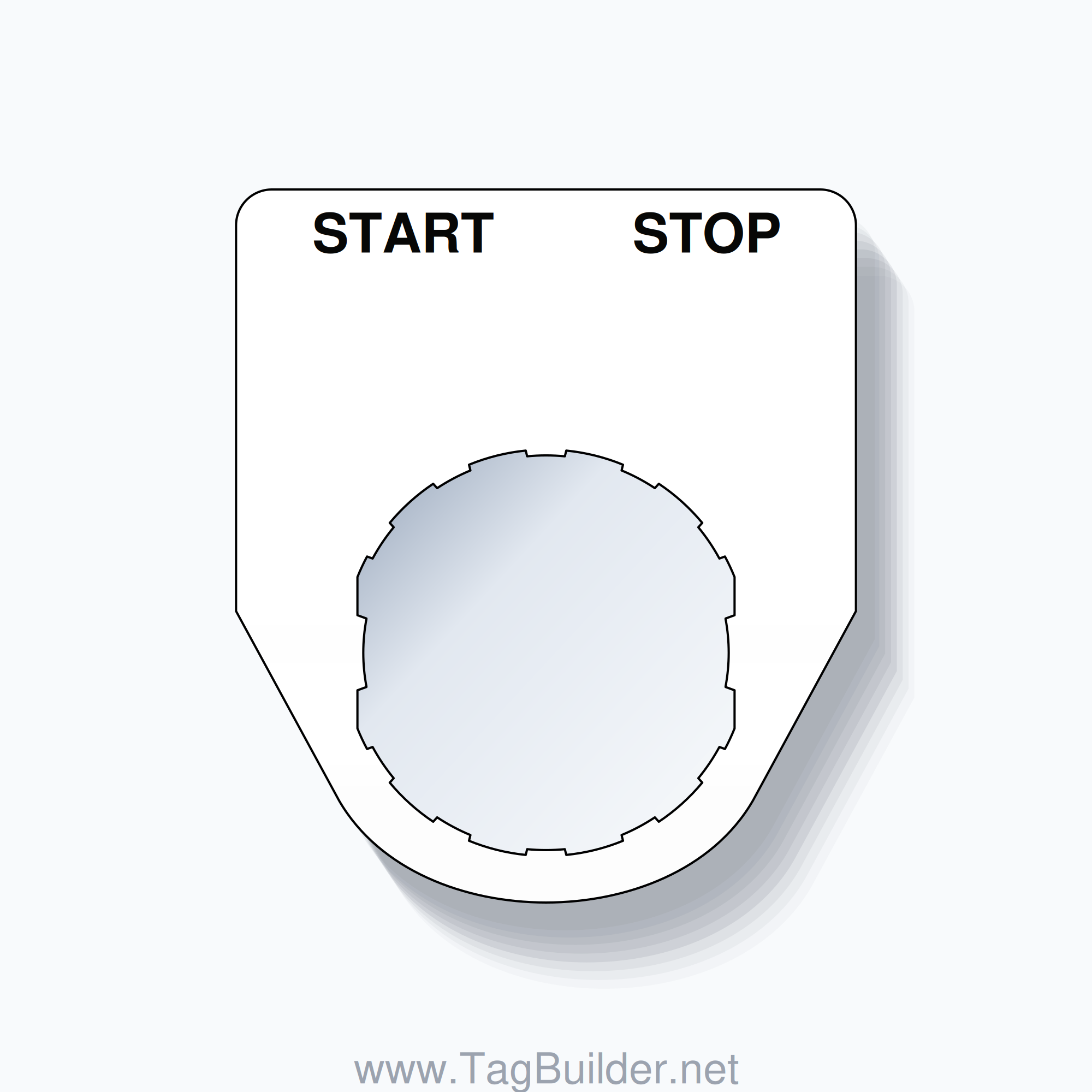 22mm Ring Tag – START STOP, Two-Line Traditional, Schneider Electric Compatible, Black on White