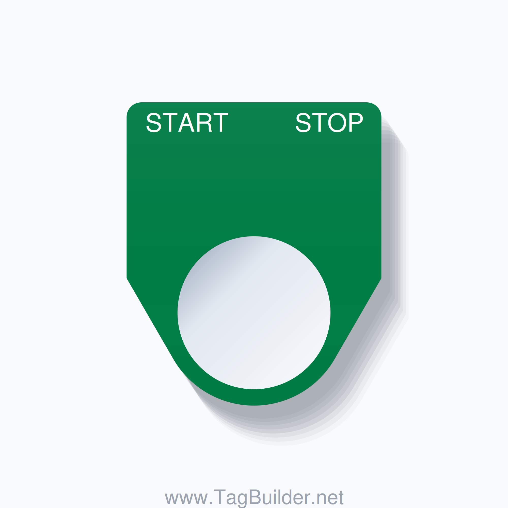 22mm Ring Tag – START STOP, White on Green