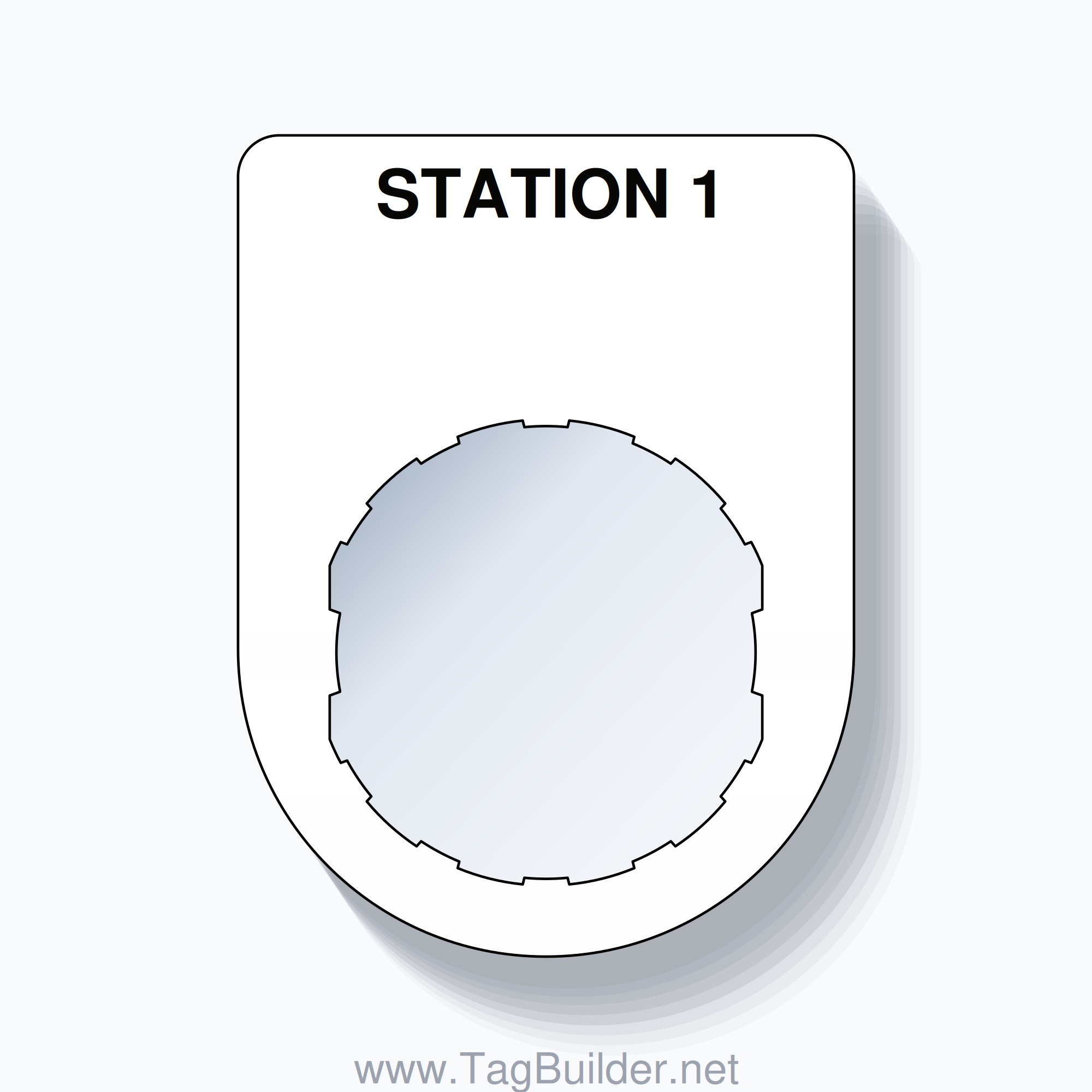 22mm Ring Tag – STATION 1, Single-Line Slim, Schneider Electric Compatible, Black on White