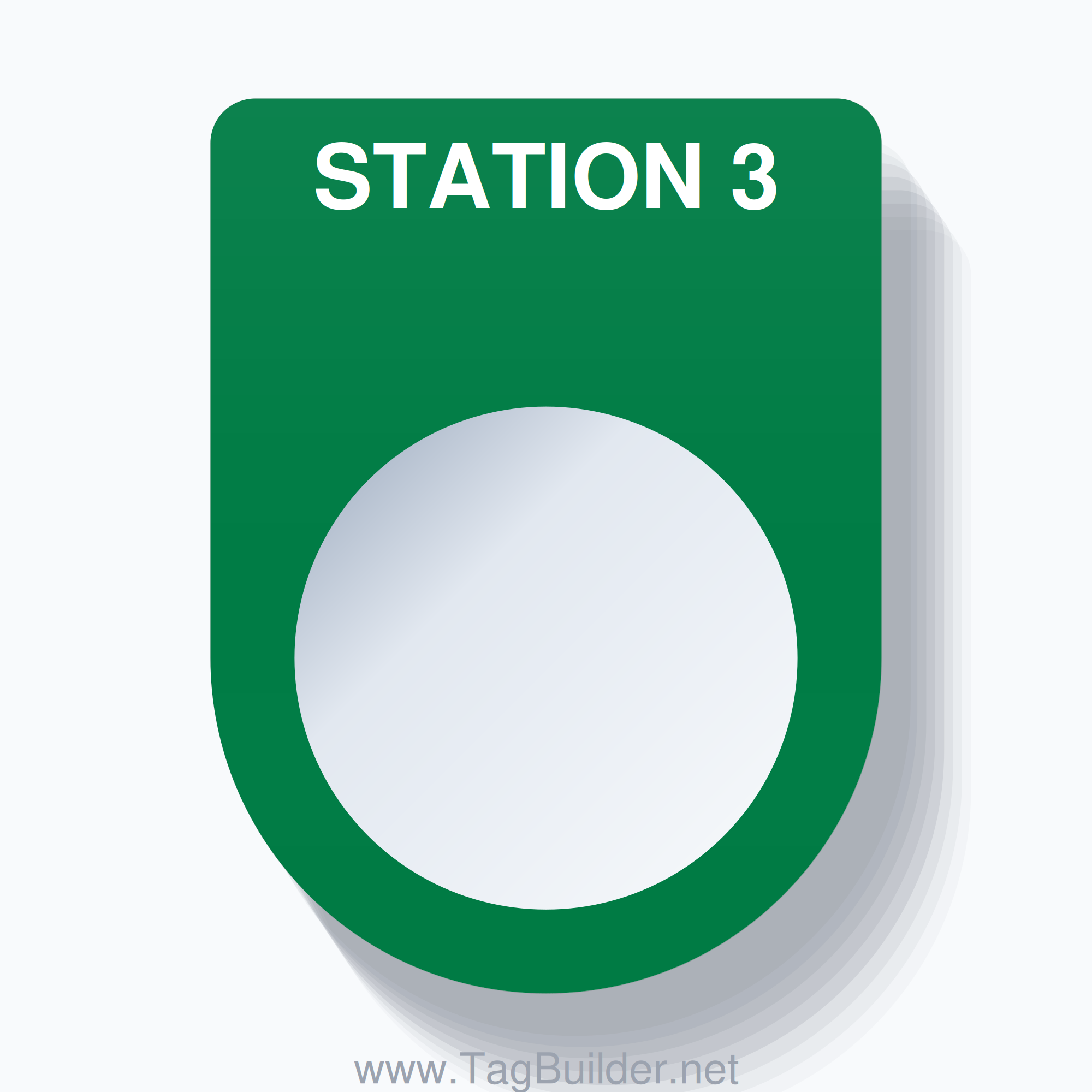 22mm Ring Tag – STATION 3, Single-Line Slim, White on Green