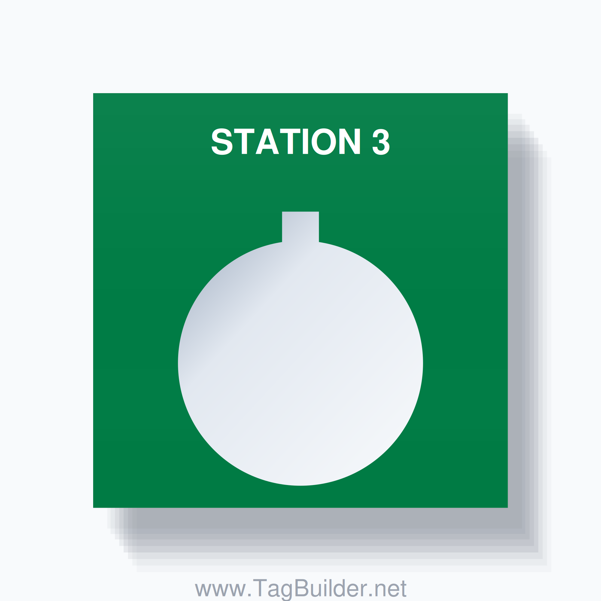 22mm Ring Tag – STATION 3, Single-Line Square, Allen-Bradley Compatible, White on Green