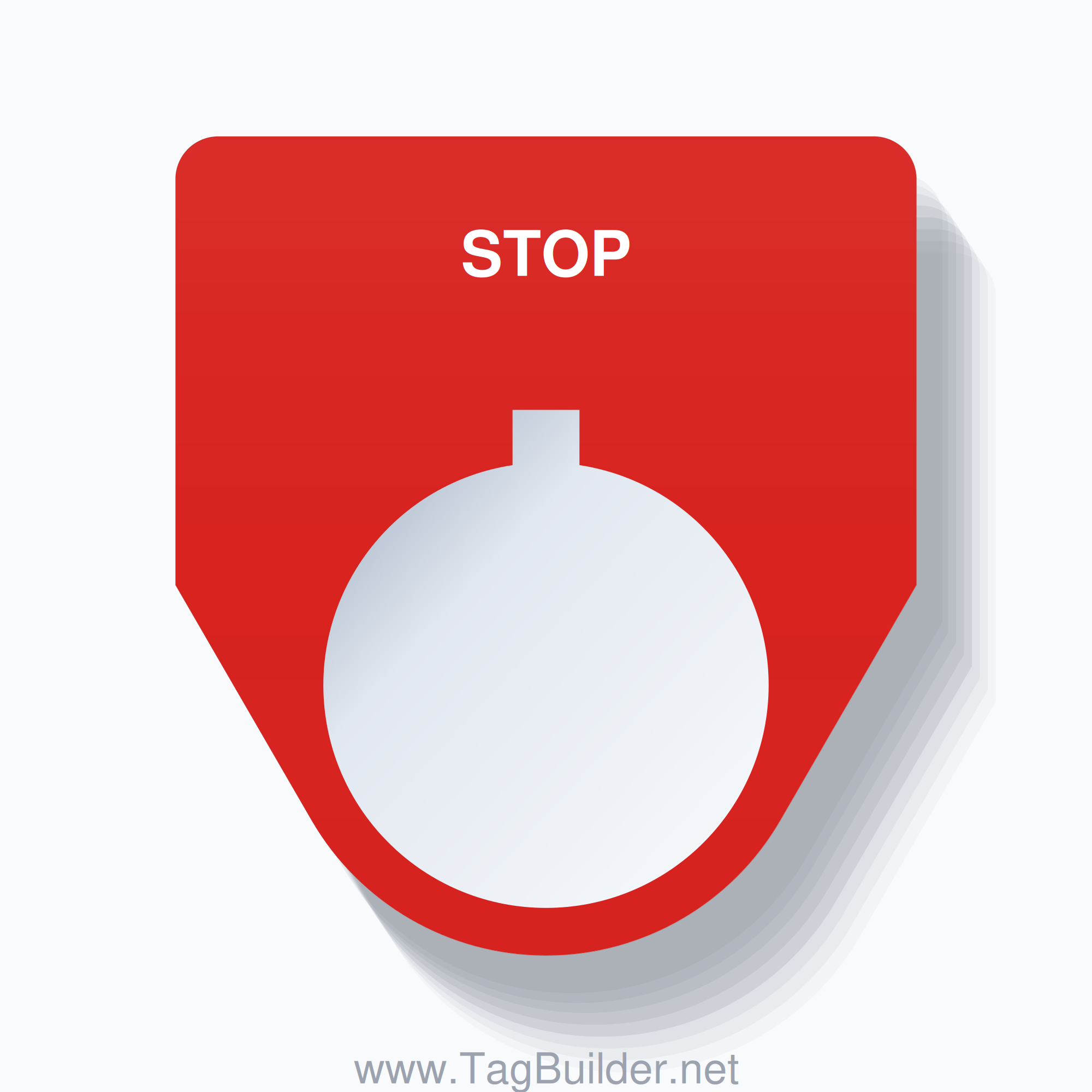 22mm Ring Tag – STOP, Single-Line Traditional, Allen-Bradley Compatible, White on Red