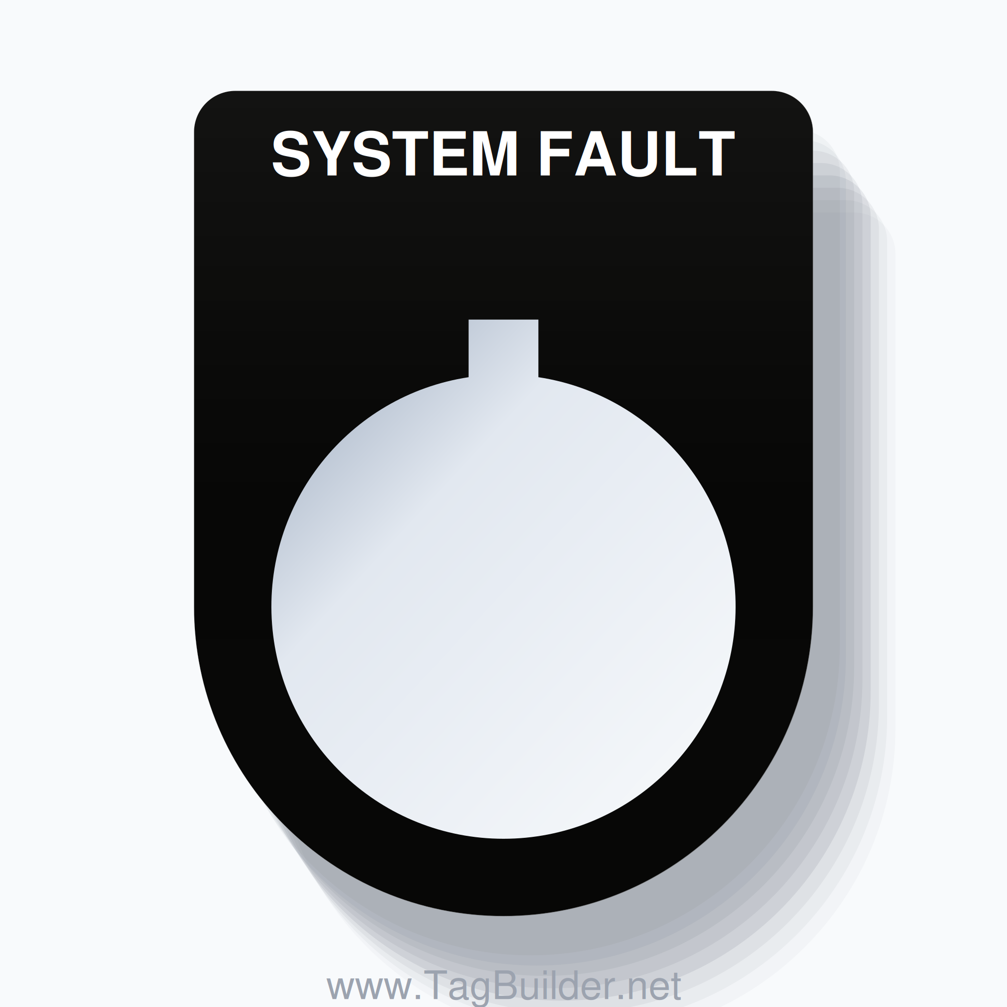 22mm Ring Tag – SYSTEM FAULT, Single-Line Slim, Allen-Bradley Compatible, White on Black