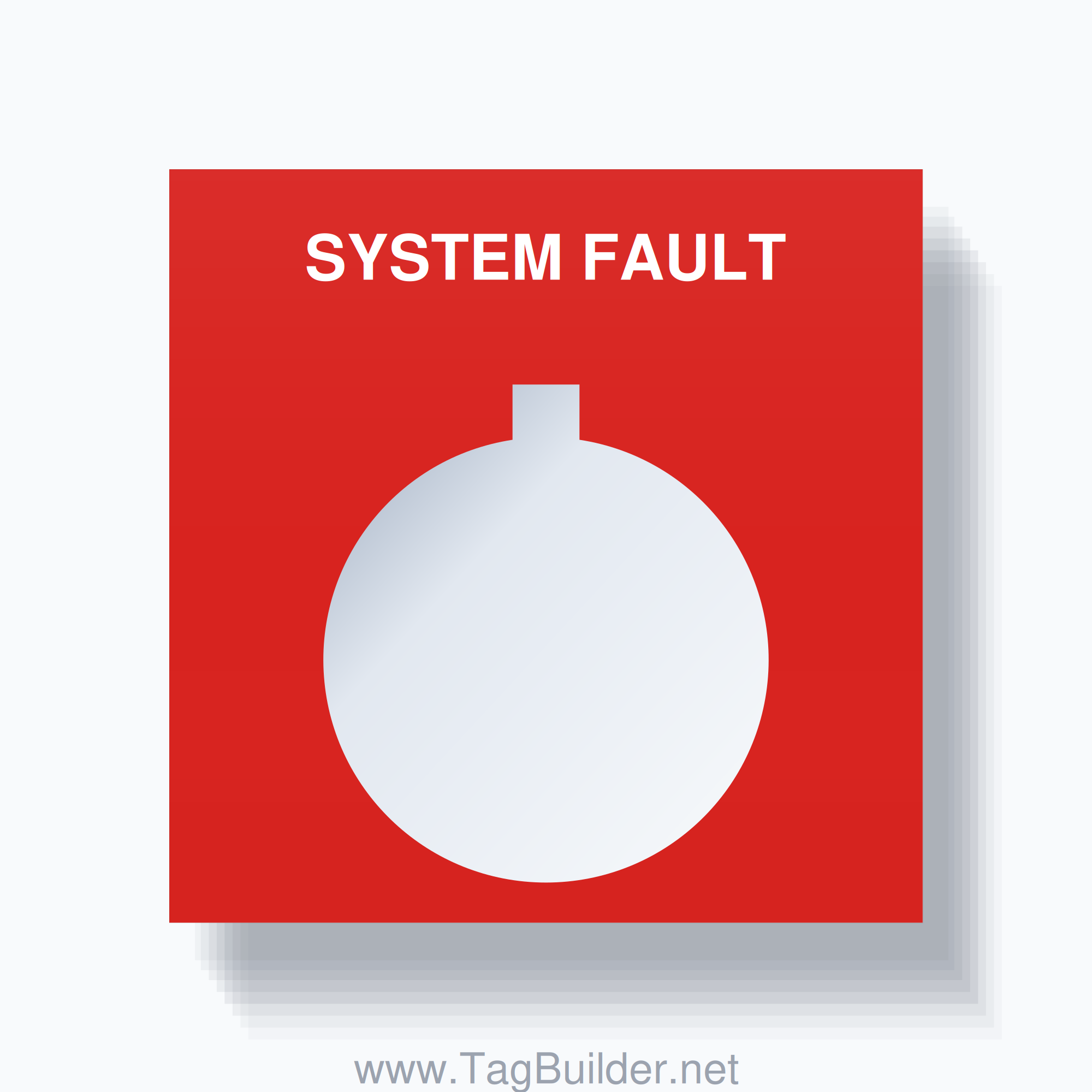 22mm Ring Tag – SYSTEM FAULT, Single-Line Square, Allen-Bradley Compatible, White on Red