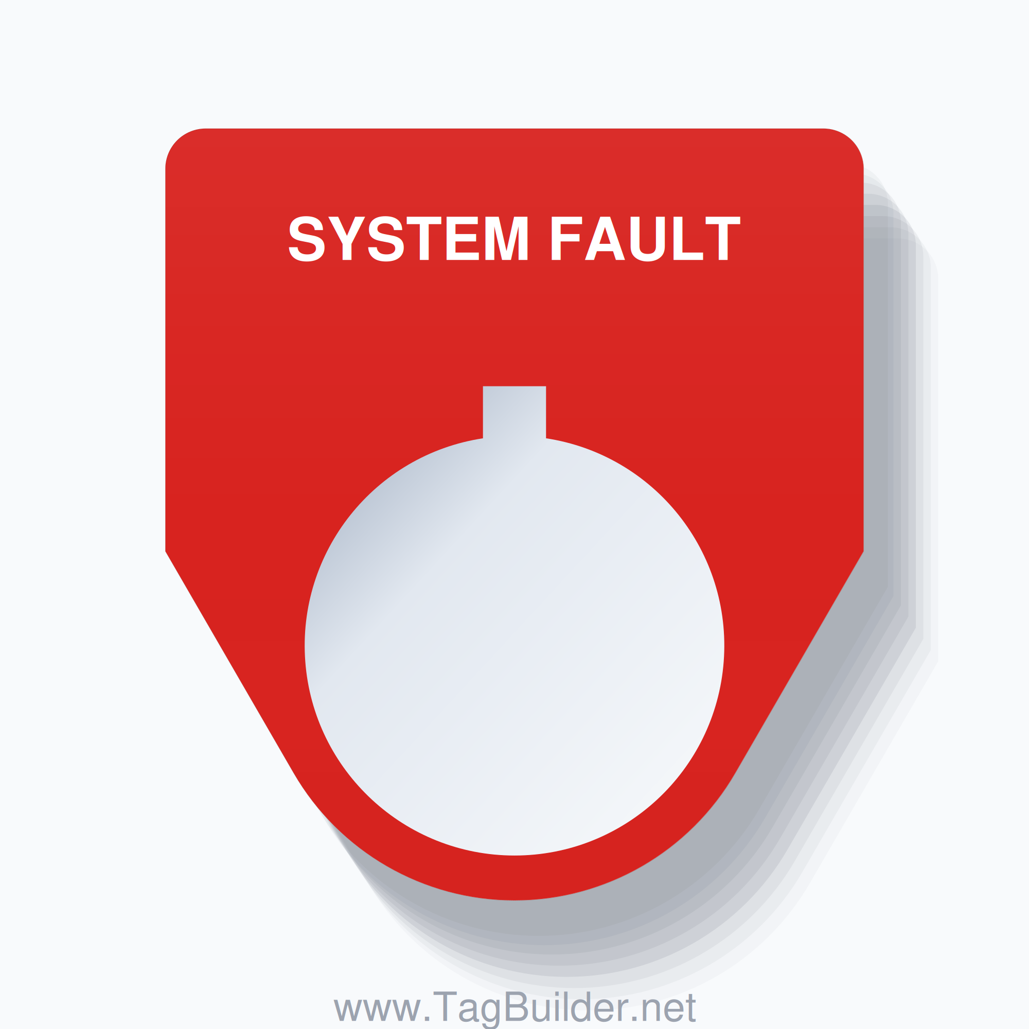 22mm Ring Tag – SYSTEM FAULT, Single-Line Traditional, Allen-Bradley Compatible, White on Red