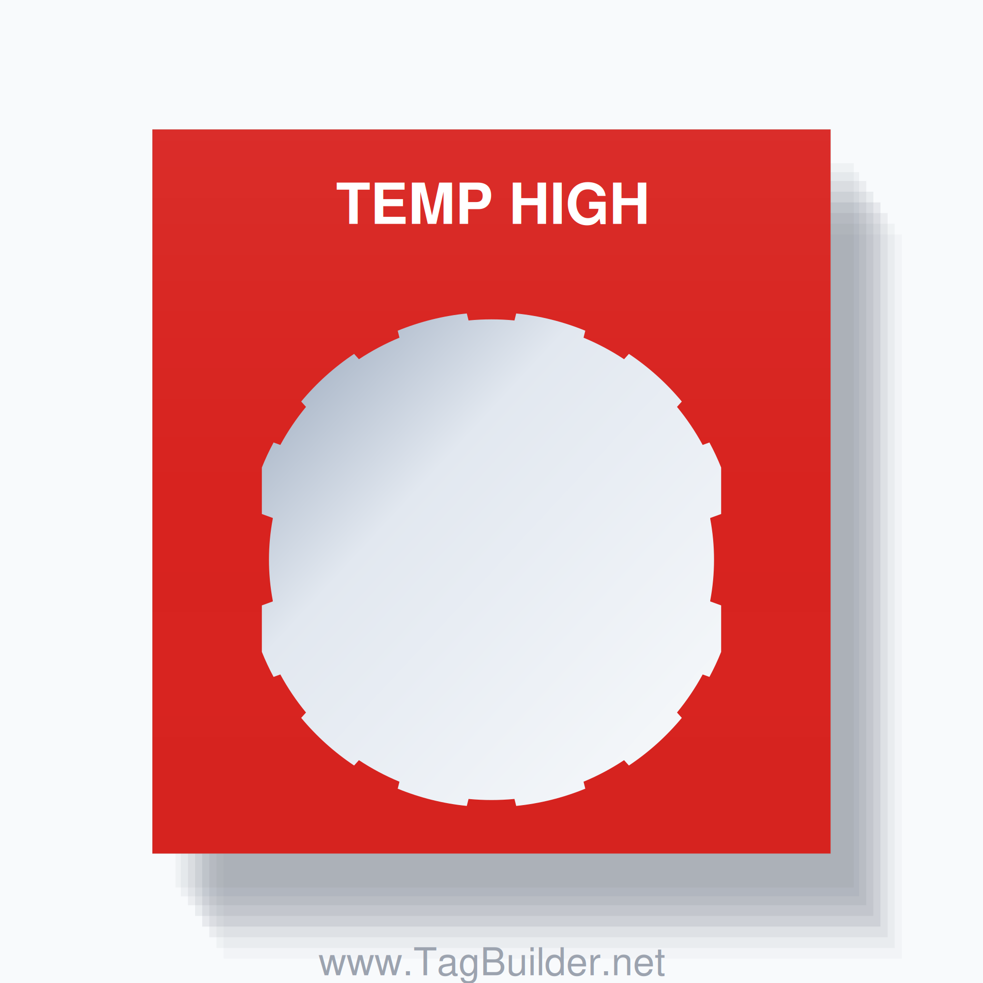 22mm Ring Tag – TEMP HIGH, Single-Line Square, Schneider Electric Compatible, White on Red