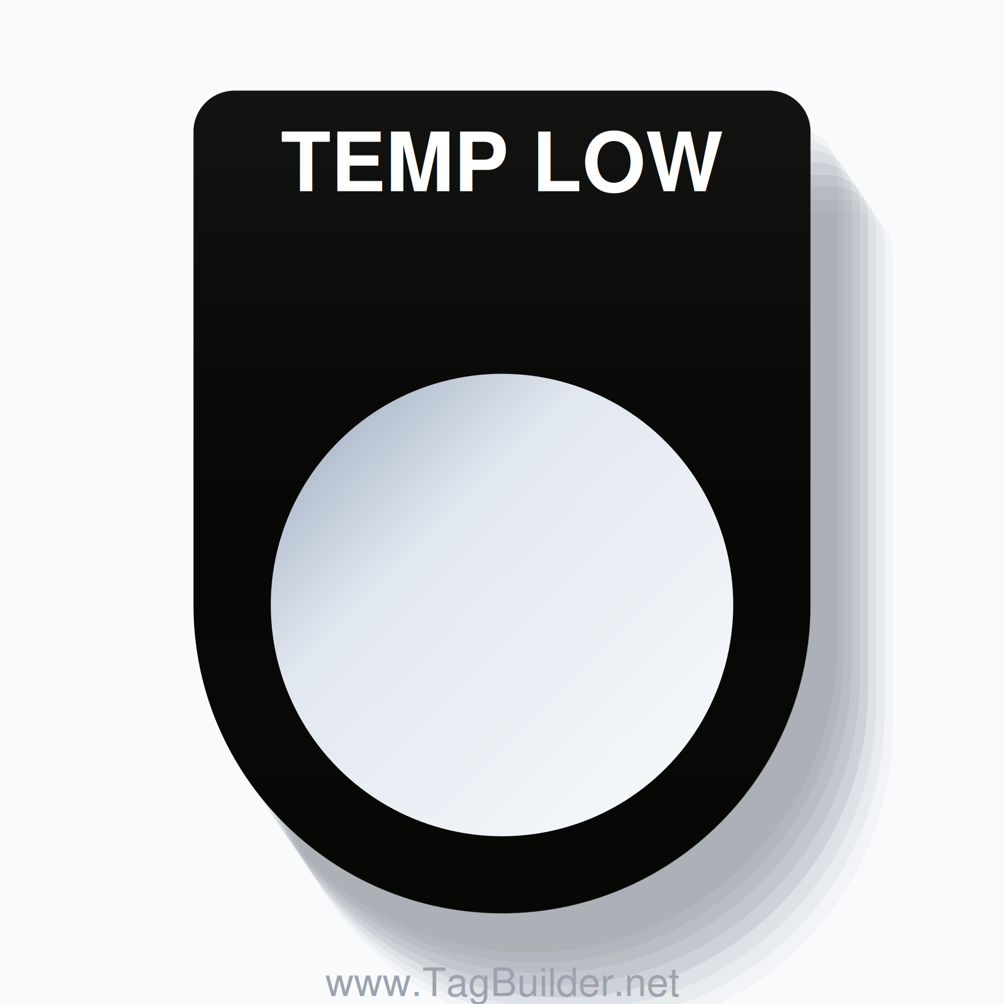 22mm Ring Tag – TEMP LOW, Single-Line Slim, White on Black