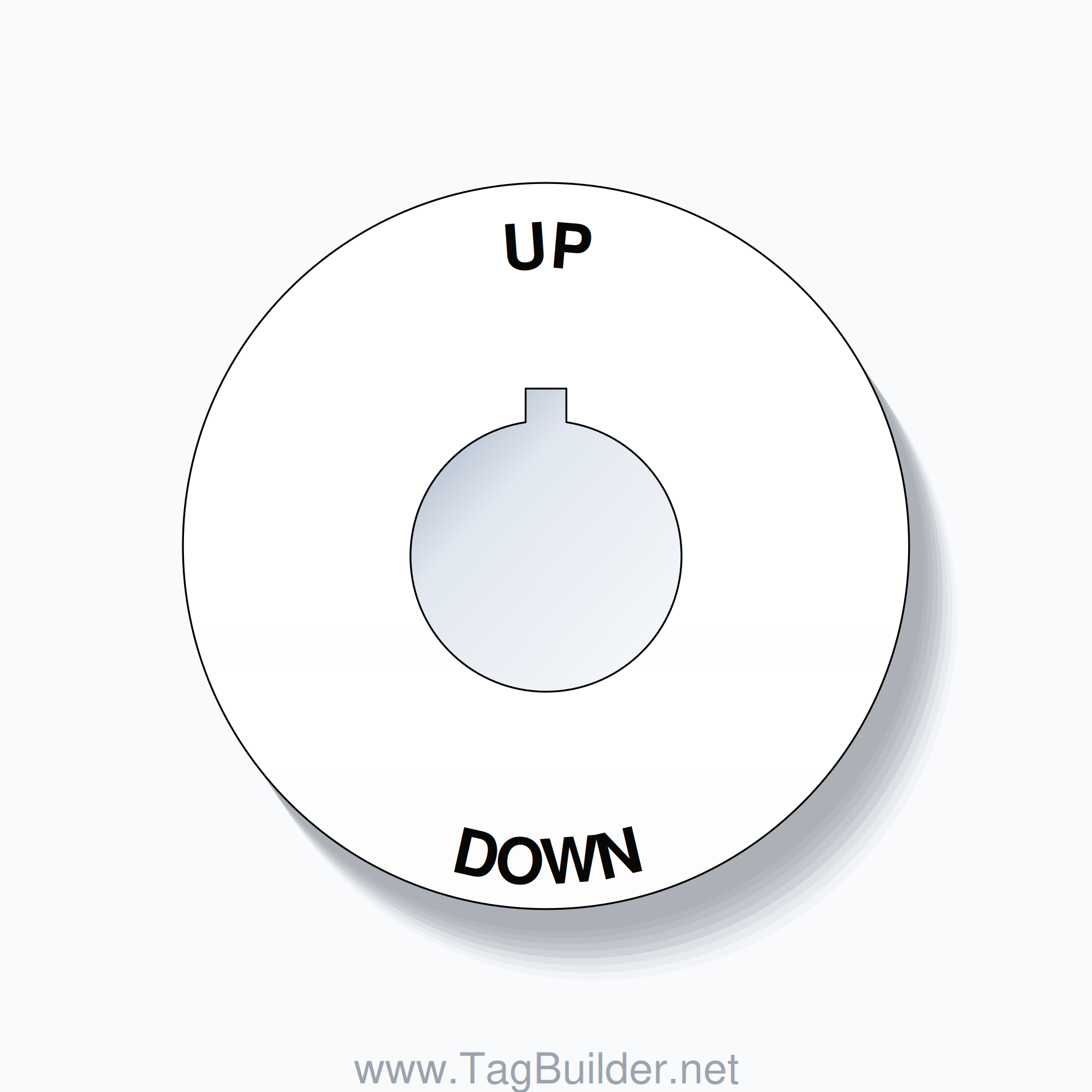 22mm Ring Tag – UP DOWN, Single-Line 60mm Round, Allen-Bradley Compatible, Black on White