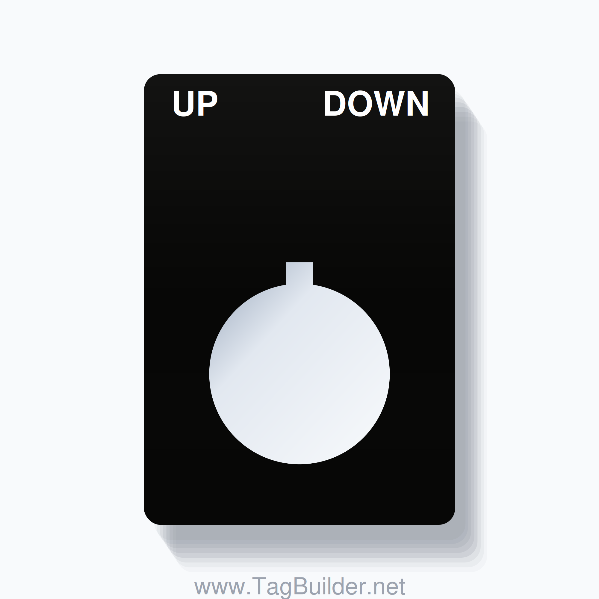 22mm Ring Tag – UP DOWN, Two-Line Rounded, Allen-Bradley Compatible, White on Black