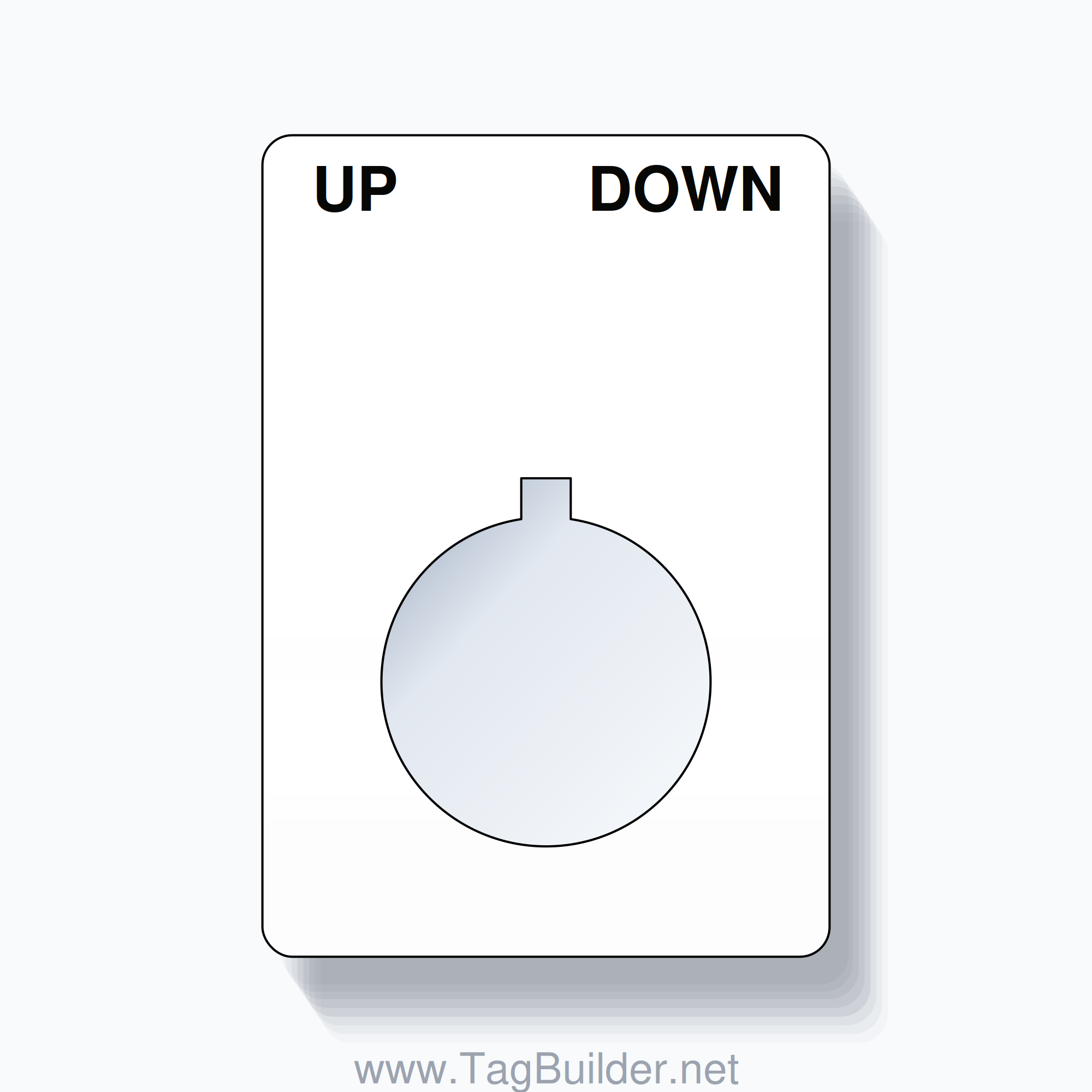 22mm Ring Tag – UP DOWN, Two-Line Rounded, Allen-Bradley Compatible, Black on White