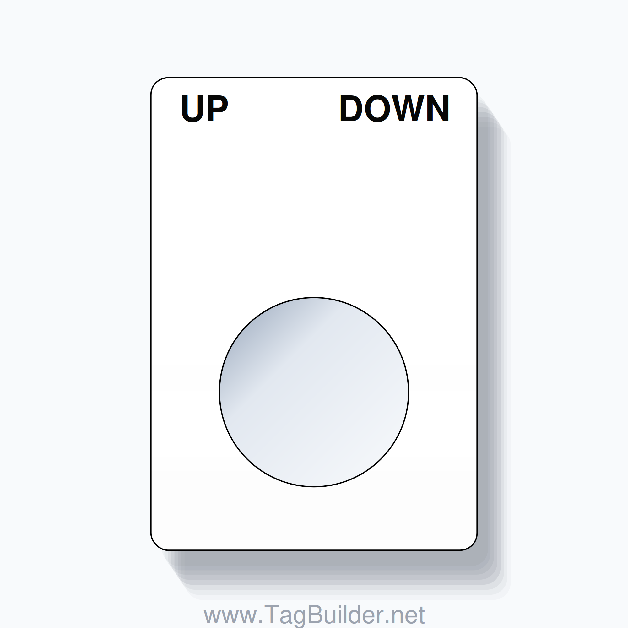 22mm Ring Tag – UP DOWN, Two-Line Rounded, Black on White