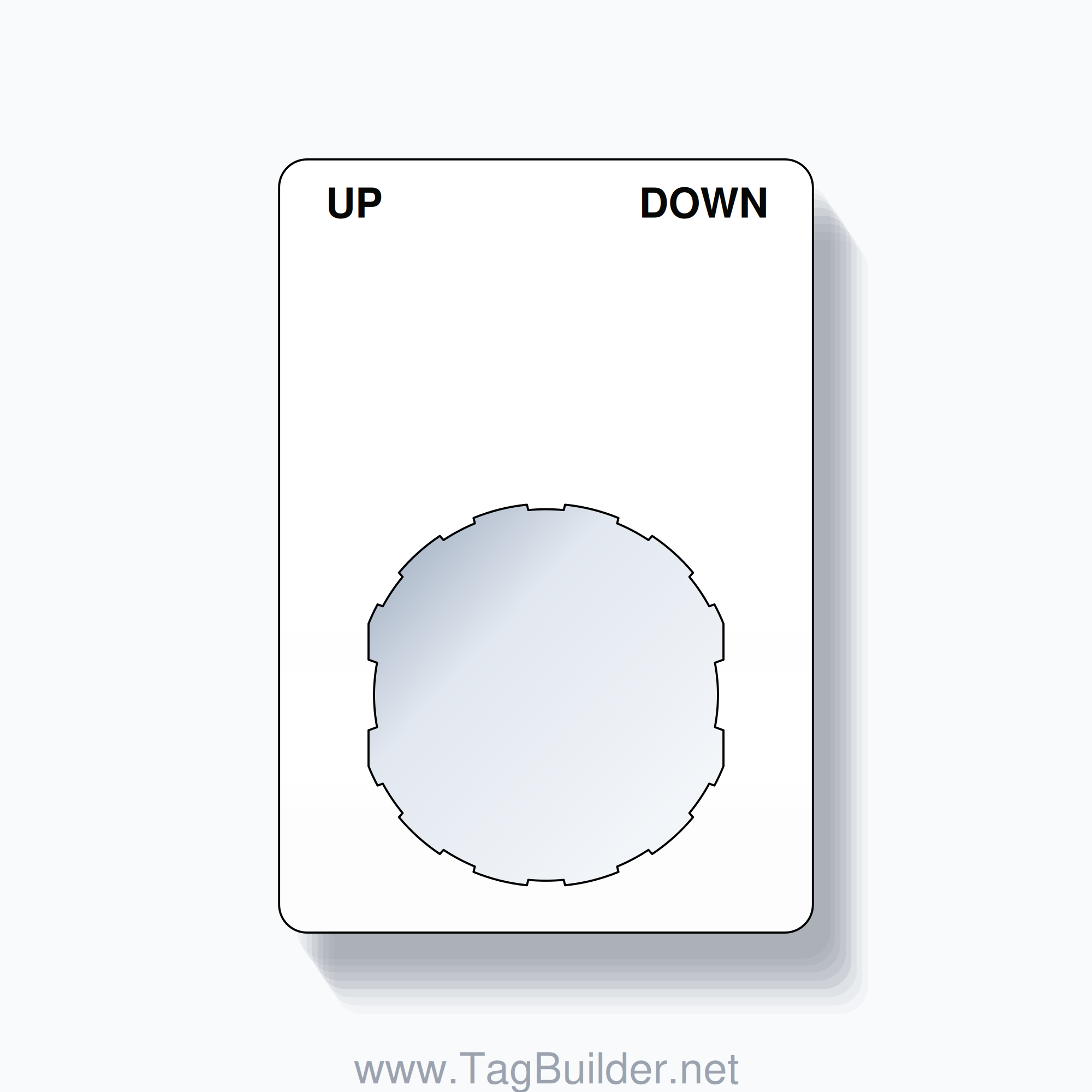 22mm Ring Tag – UP DOWN, Two-Line Rounded, Schneider Electric Compatible, Black on White