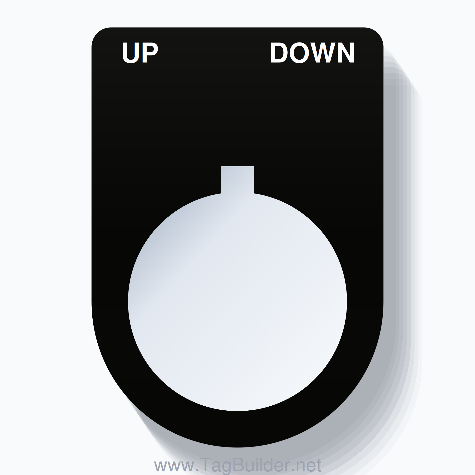 22mm Ring Tag – UP DOWN, Two-Line Slim, Allen-Bradley Compatible, White on Black