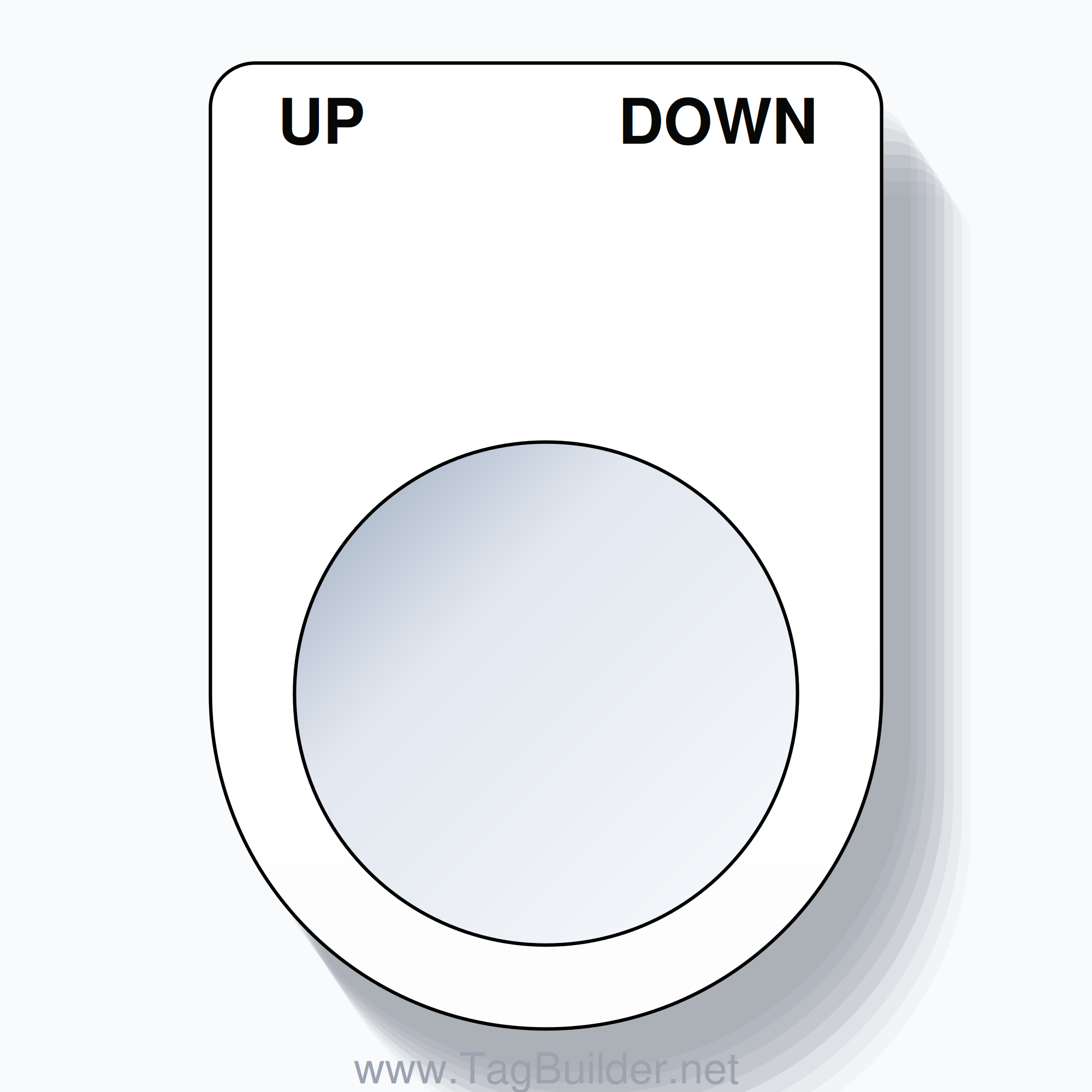 22mm Ring Tag – UP DOWN, Two-Line Slim, Black on White