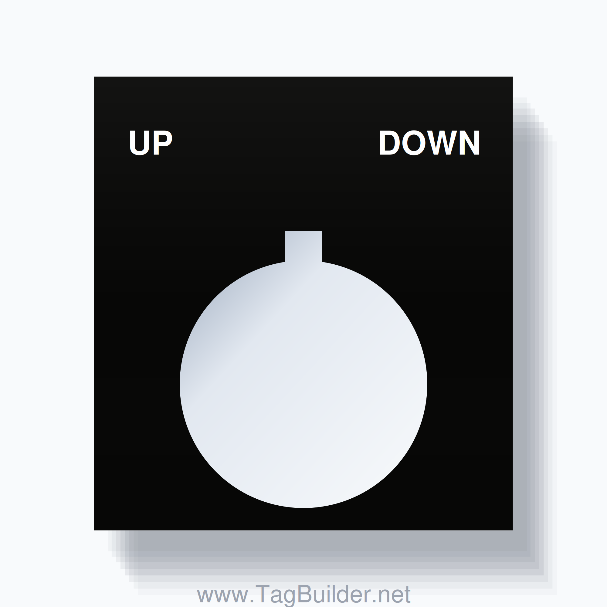 22mm Ring Tag – UP DOWN, Two-Line Square, Allen-Bradley Compatible, White on Black