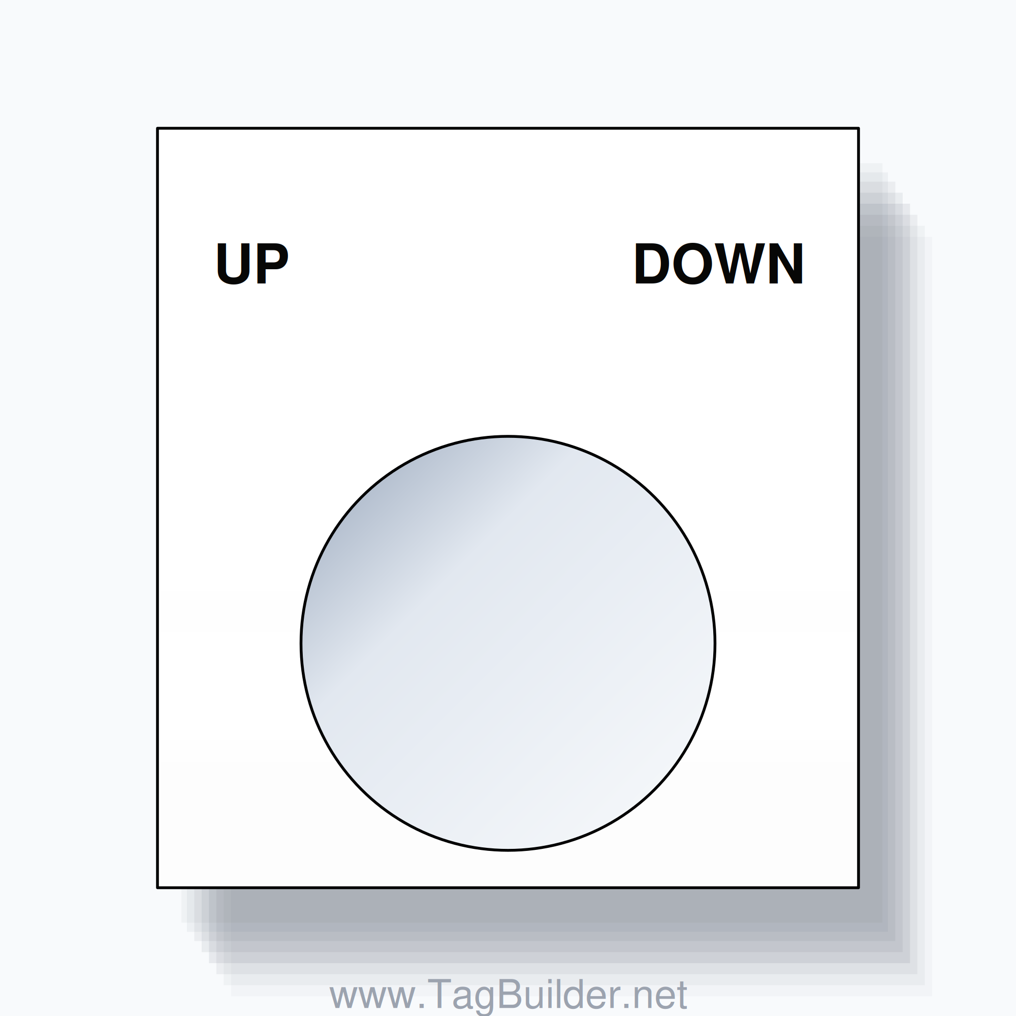 22mm Ring Tag – UP DOWN, Two-Line Square, Black on White