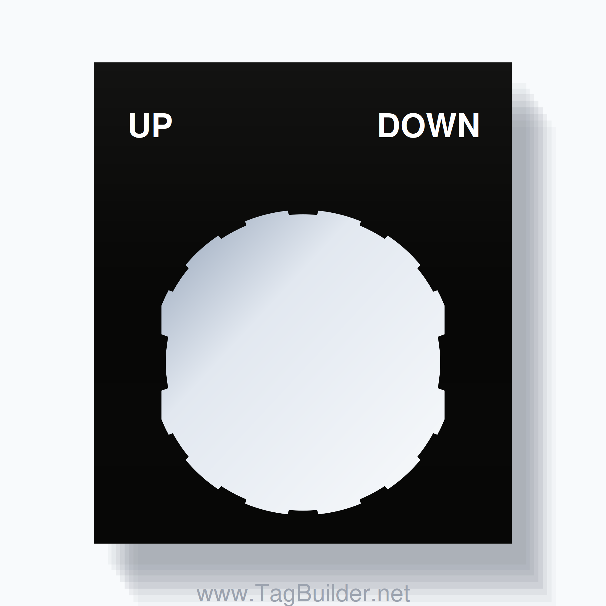 22mm Ring Tag – UP DOWN, Two-Line Square, Schneider Electric Compatible, White on Black