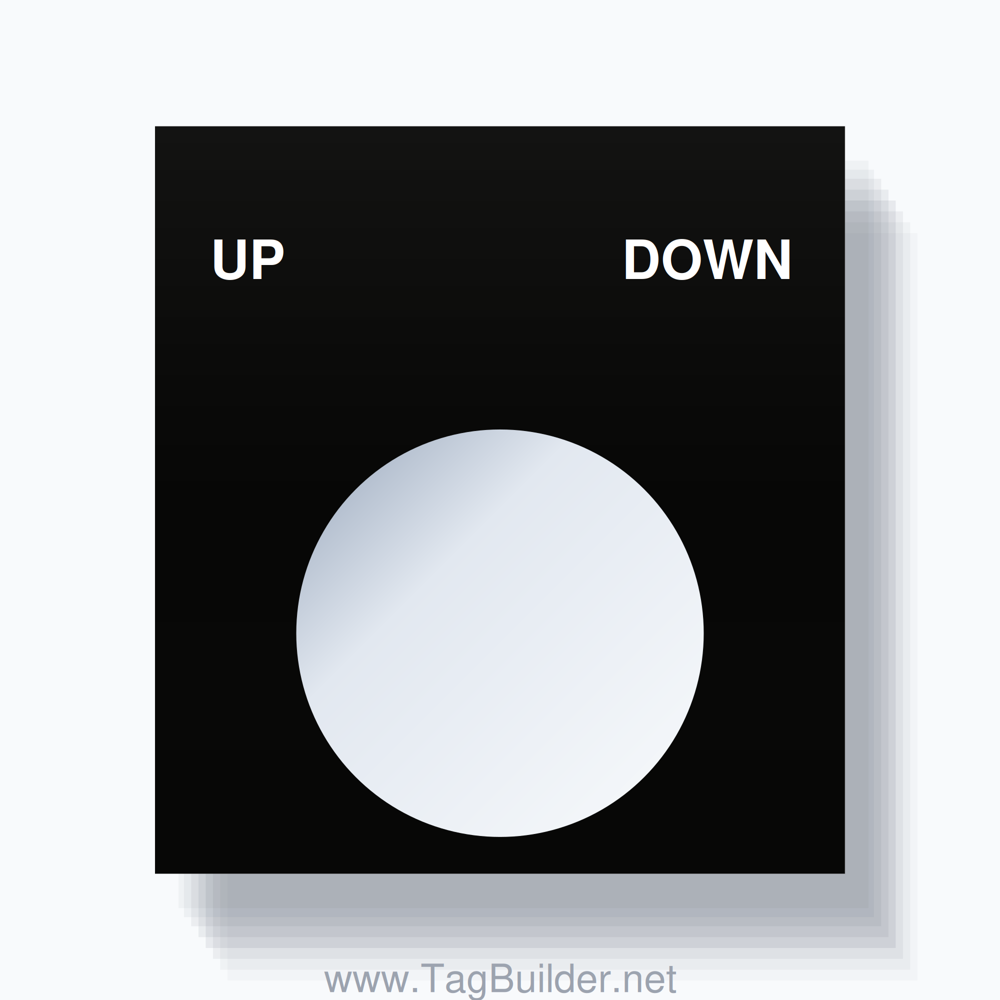 22mm Ring Tag – UP DOWN, Two-Line Square, White on Black