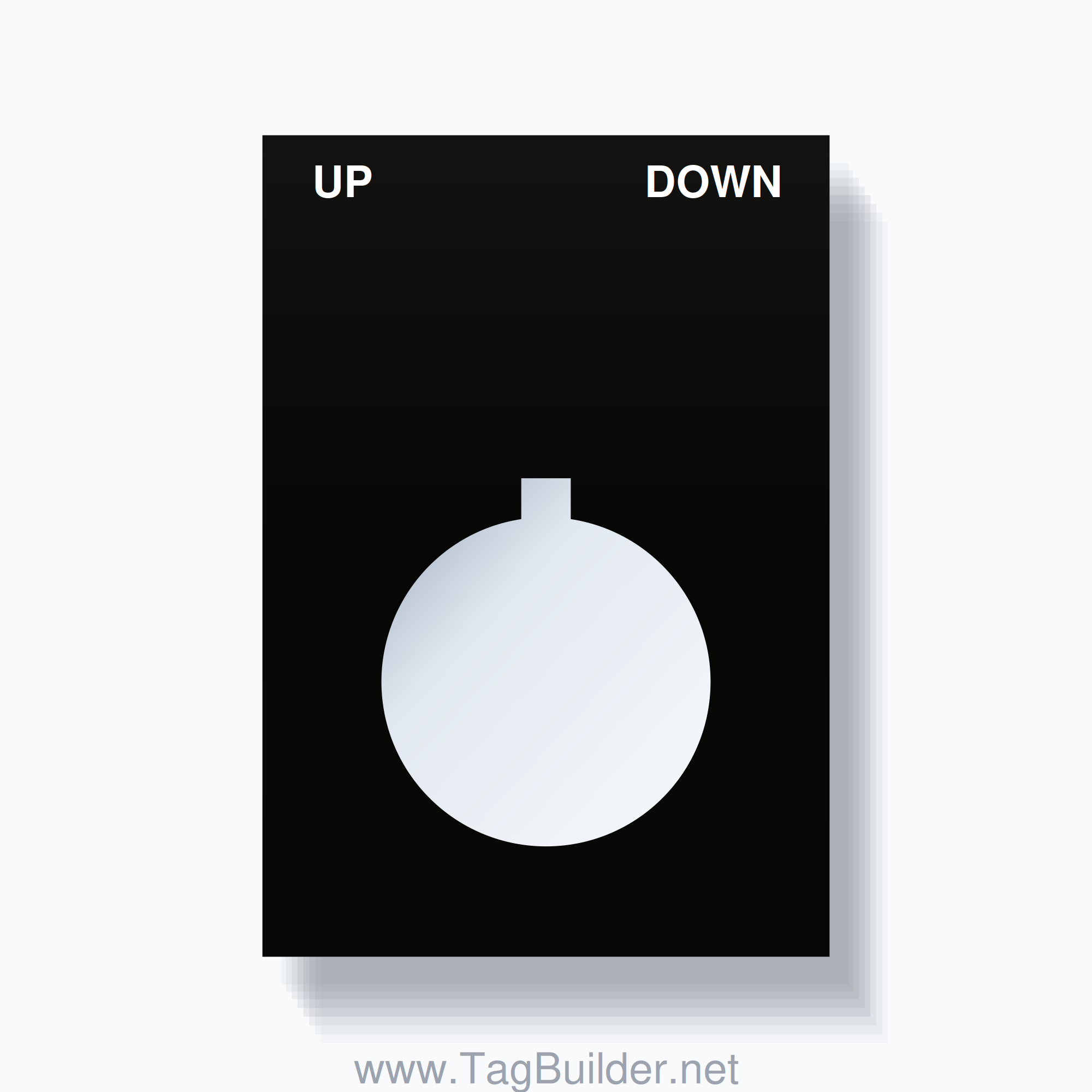 22mm Ring Tag – UP DOWN, Two-Line Squared, Allen-Bradley Compatible, White on Black