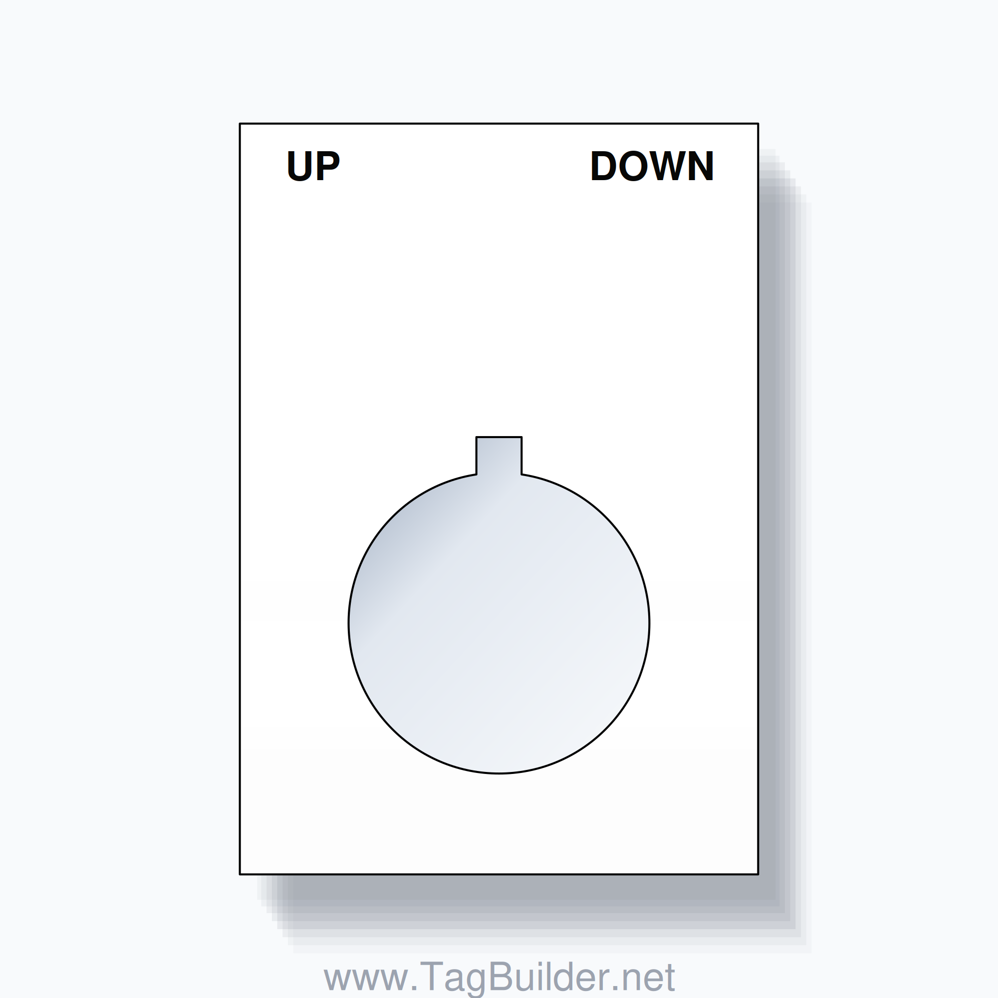 22mm Ring Tag – UP DOWN, Two-Line Squared, Allen-Bradley Compatible, Black on White